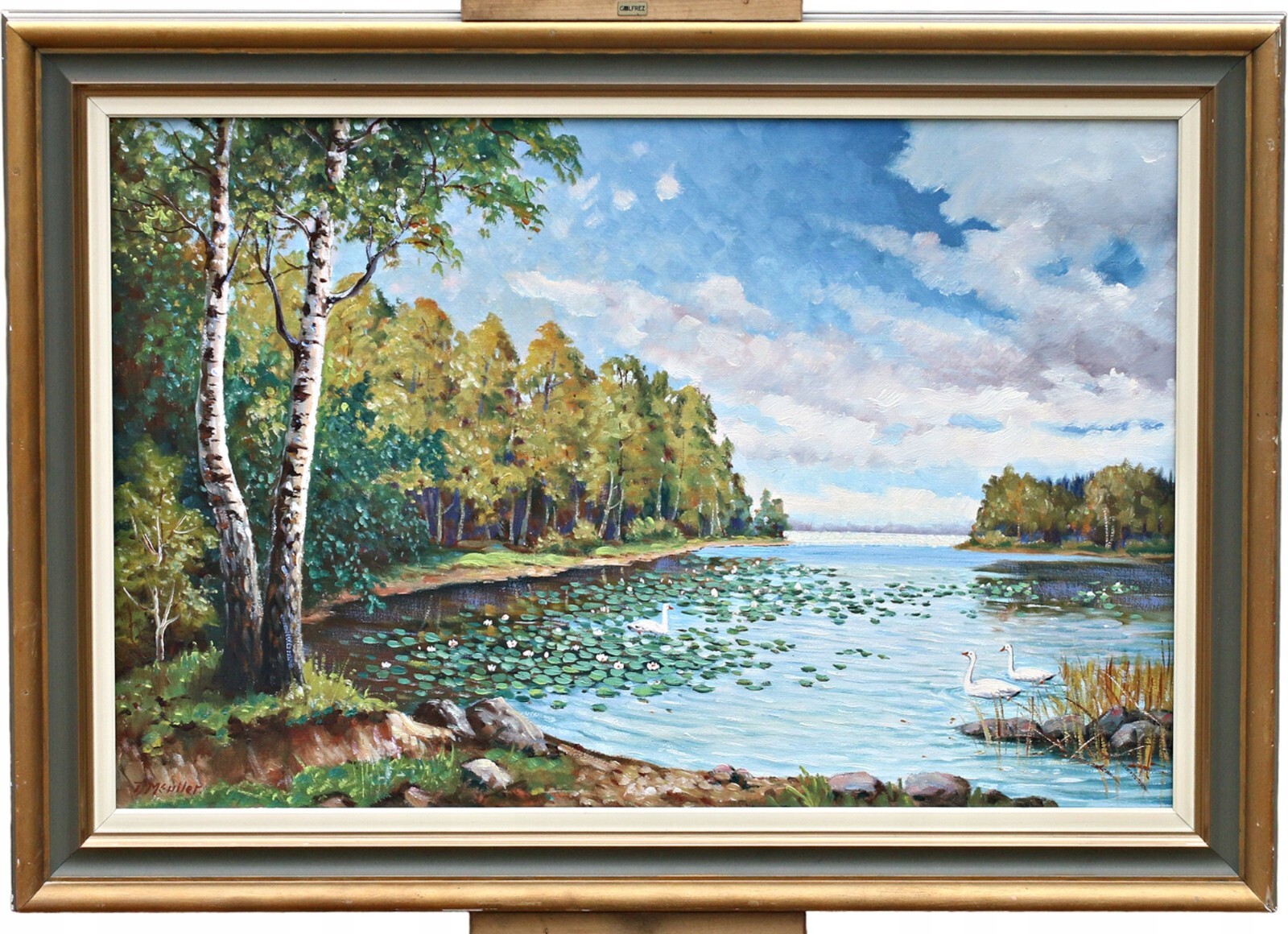 Torsten Mueller – Summer Landscape With Lake – Oil Painting On Canvas – Signed