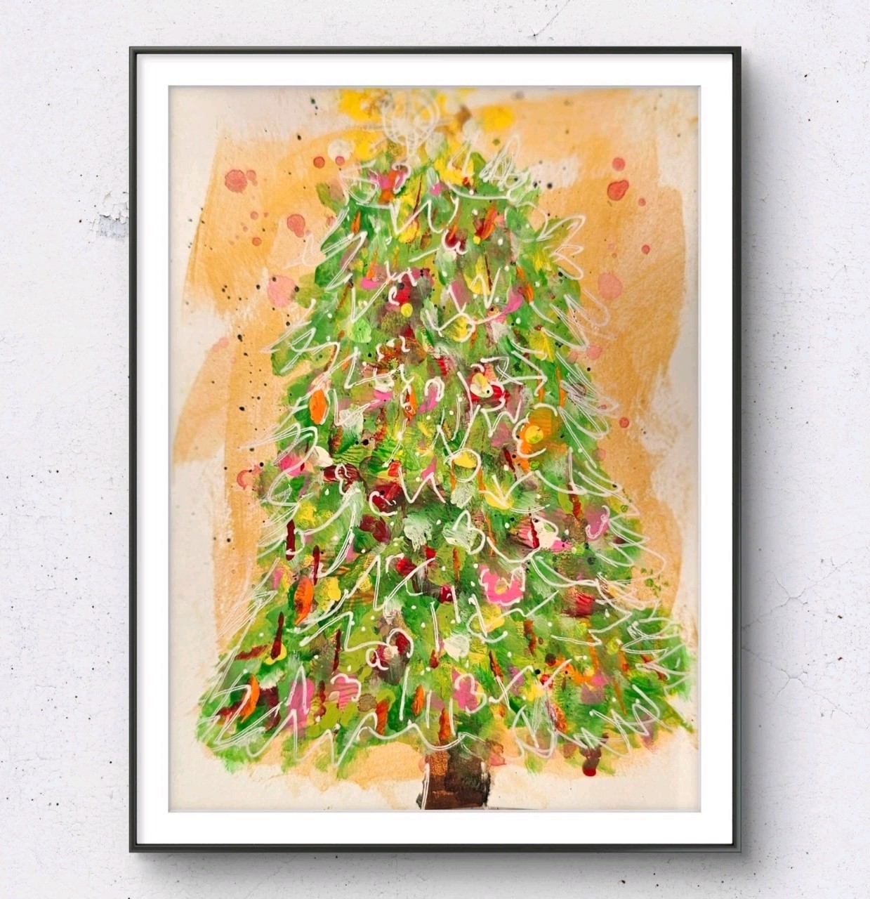 Abstract Floral Mixed Media Painting Reclaimed Materials Small Christmas Tree