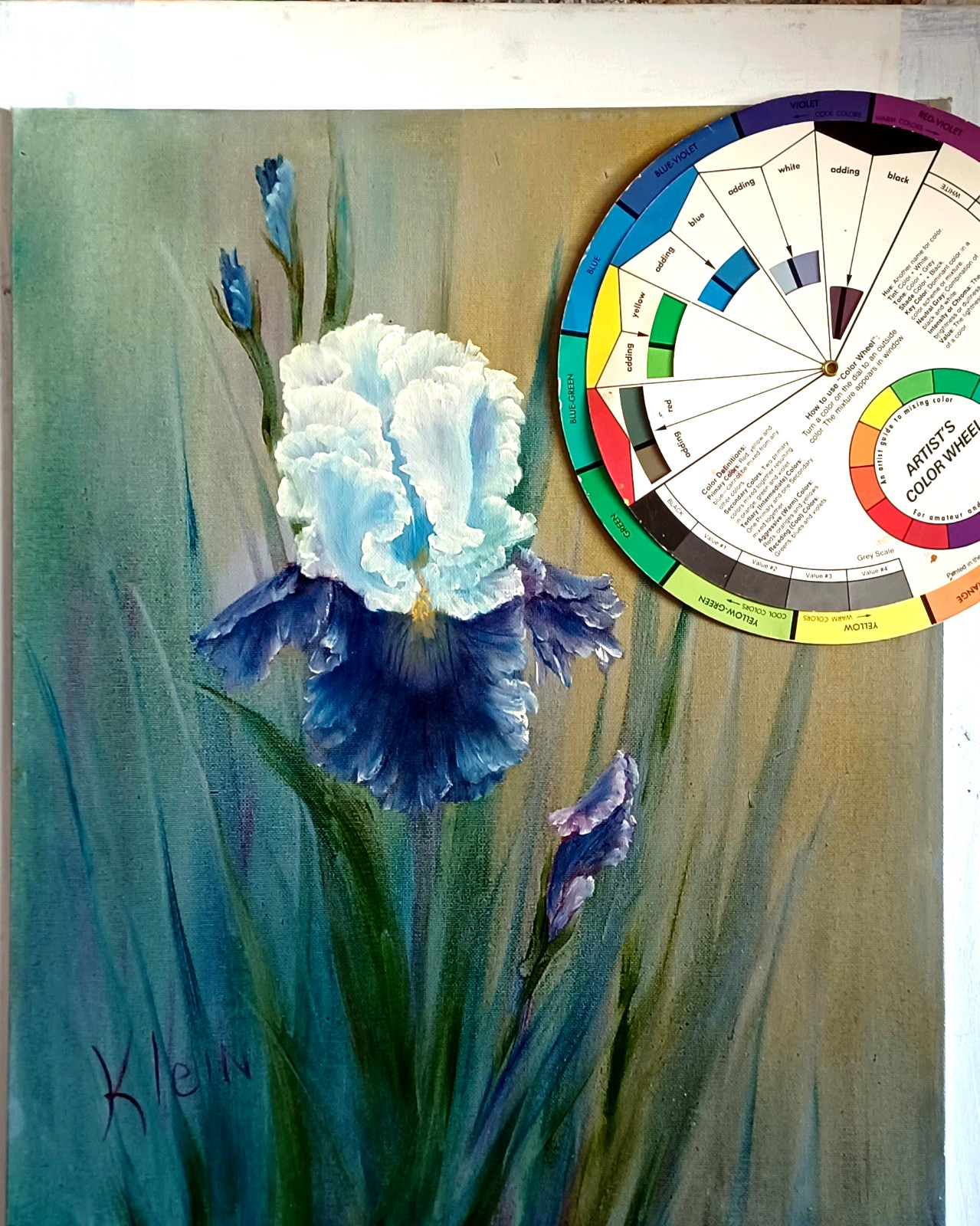 IRISES Former Website Original Floral Oil Painting 16×20 Handmade Artist Klein