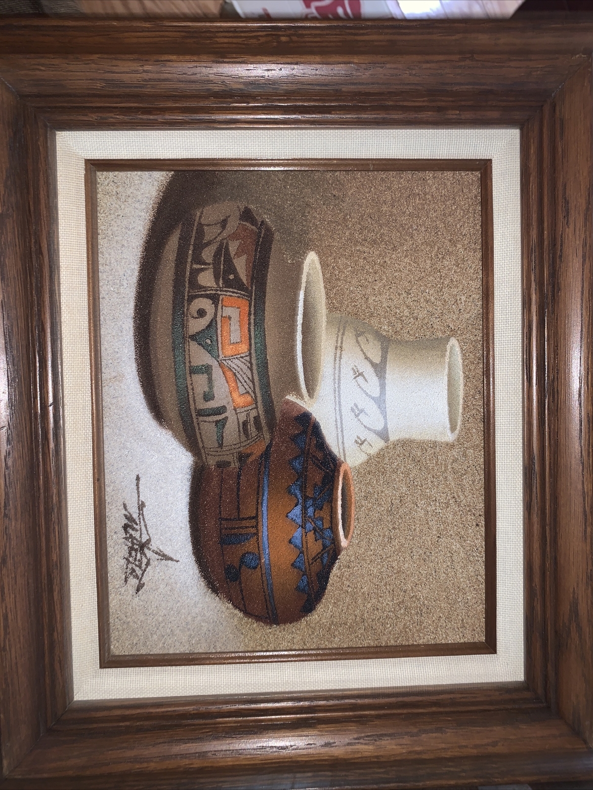 Myung Mario Jung Original Sand Painting Acoma Pueblo Native American Pottery