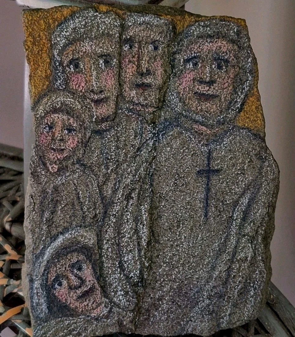 Hand Painted Rock Art ~ Five Guardian Angels ~ Cross ~ Folk Art ~ Religious