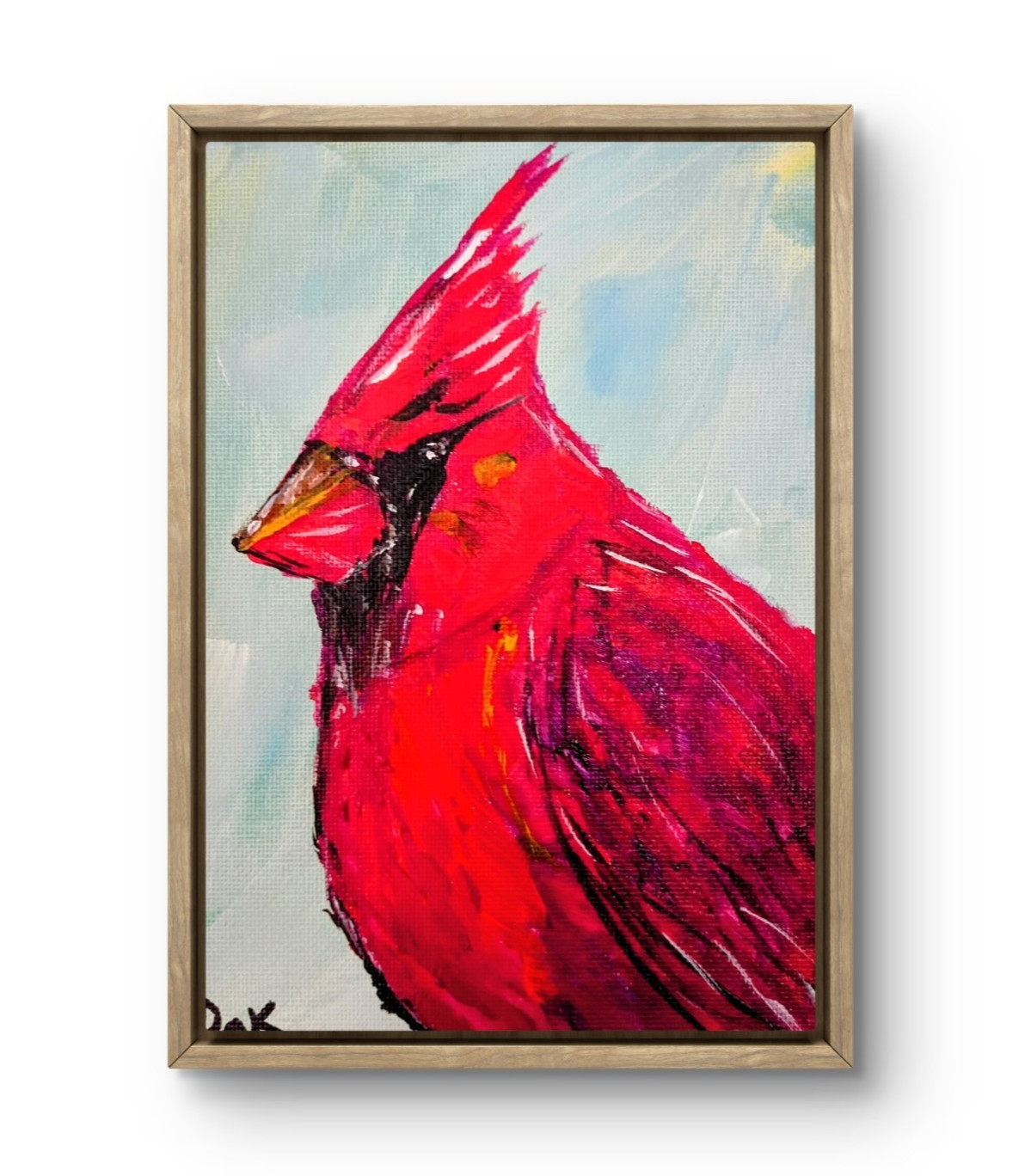 Red Bird 5×7 Canvas Original Art Expressionism Abstract Cardinal Animals Nature