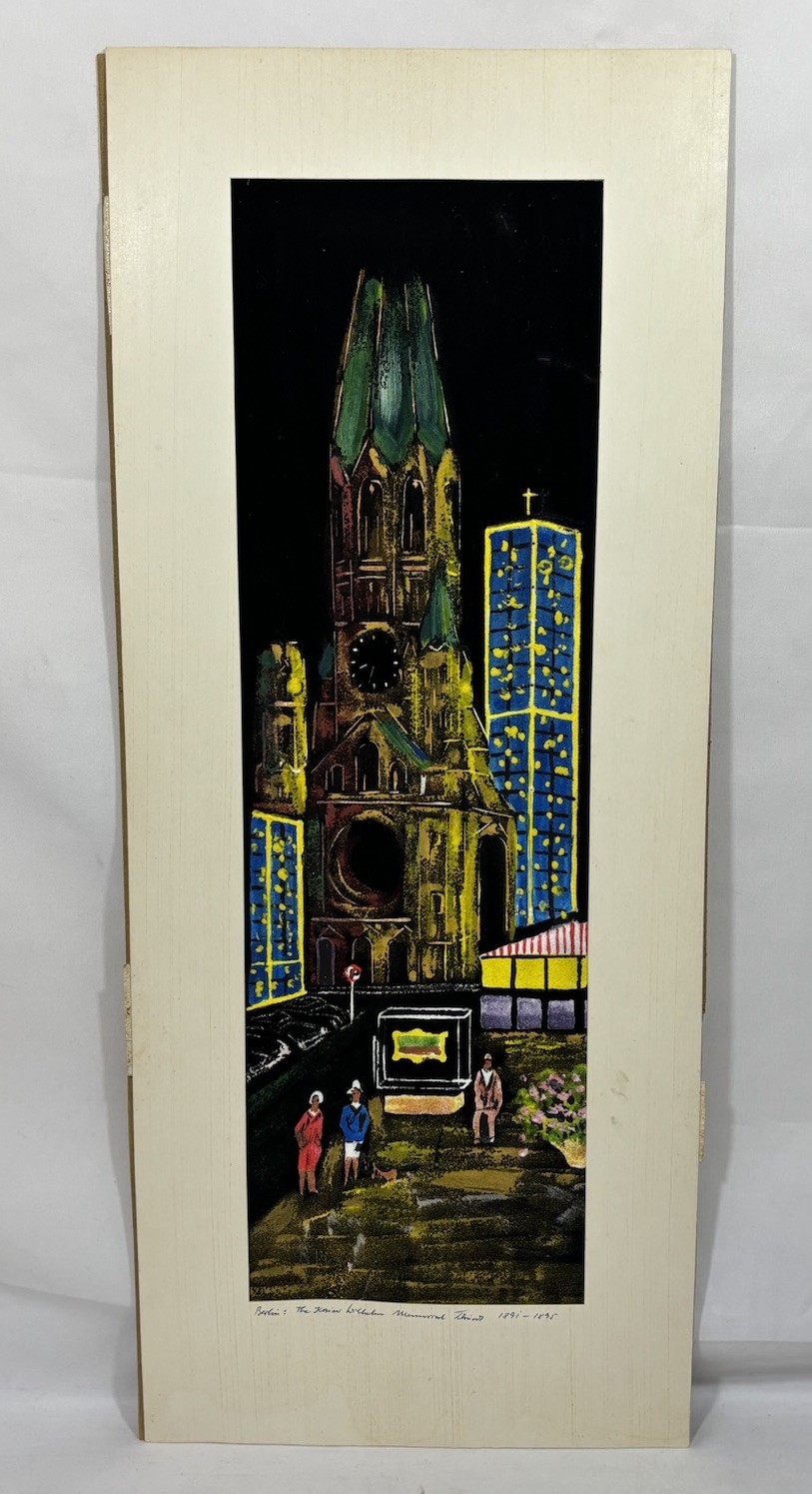 Vintage Original German Painting on Black Velvet Kaiser Wilhelm Memorial Church