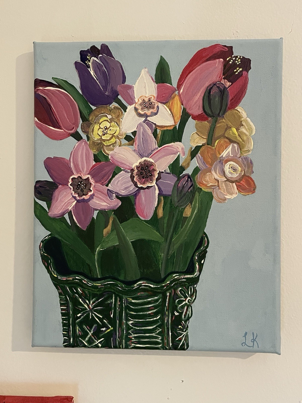 Original Painting 8”x10” Flowers In Vase, Tulip, Daffodils