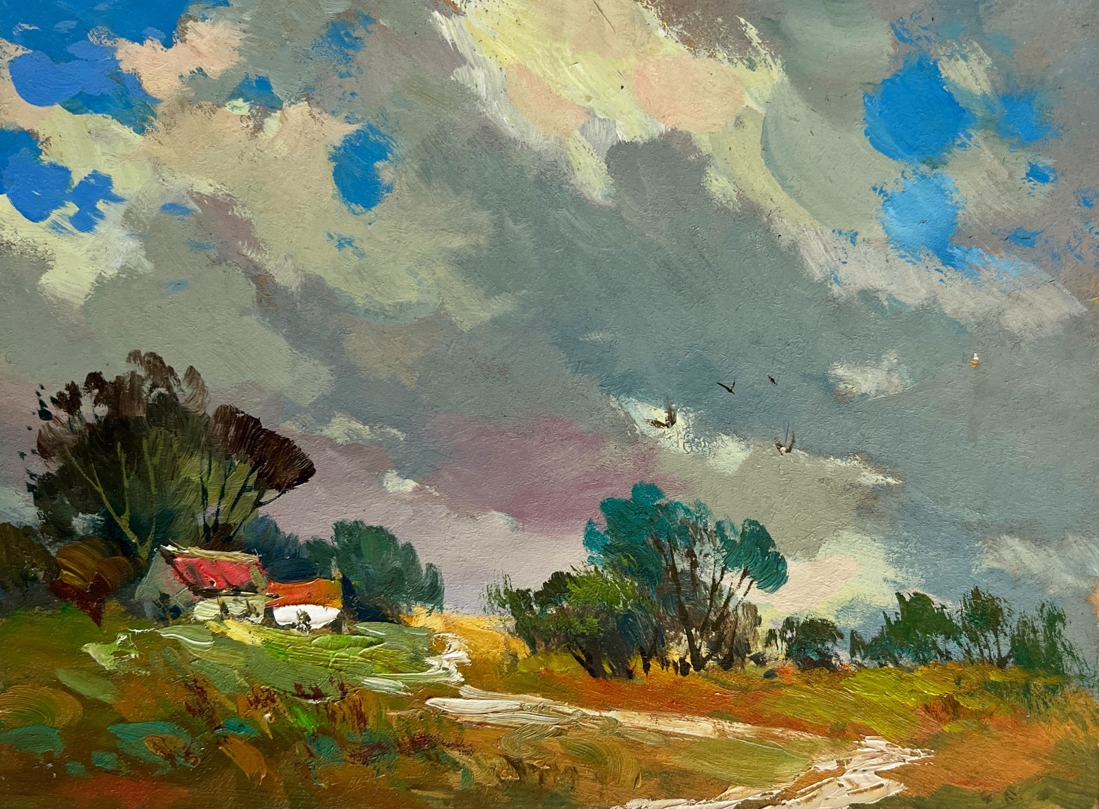 Oil Painting The Sky Over Village Was Overcast Y. Suprunchuk Original nAAA4434