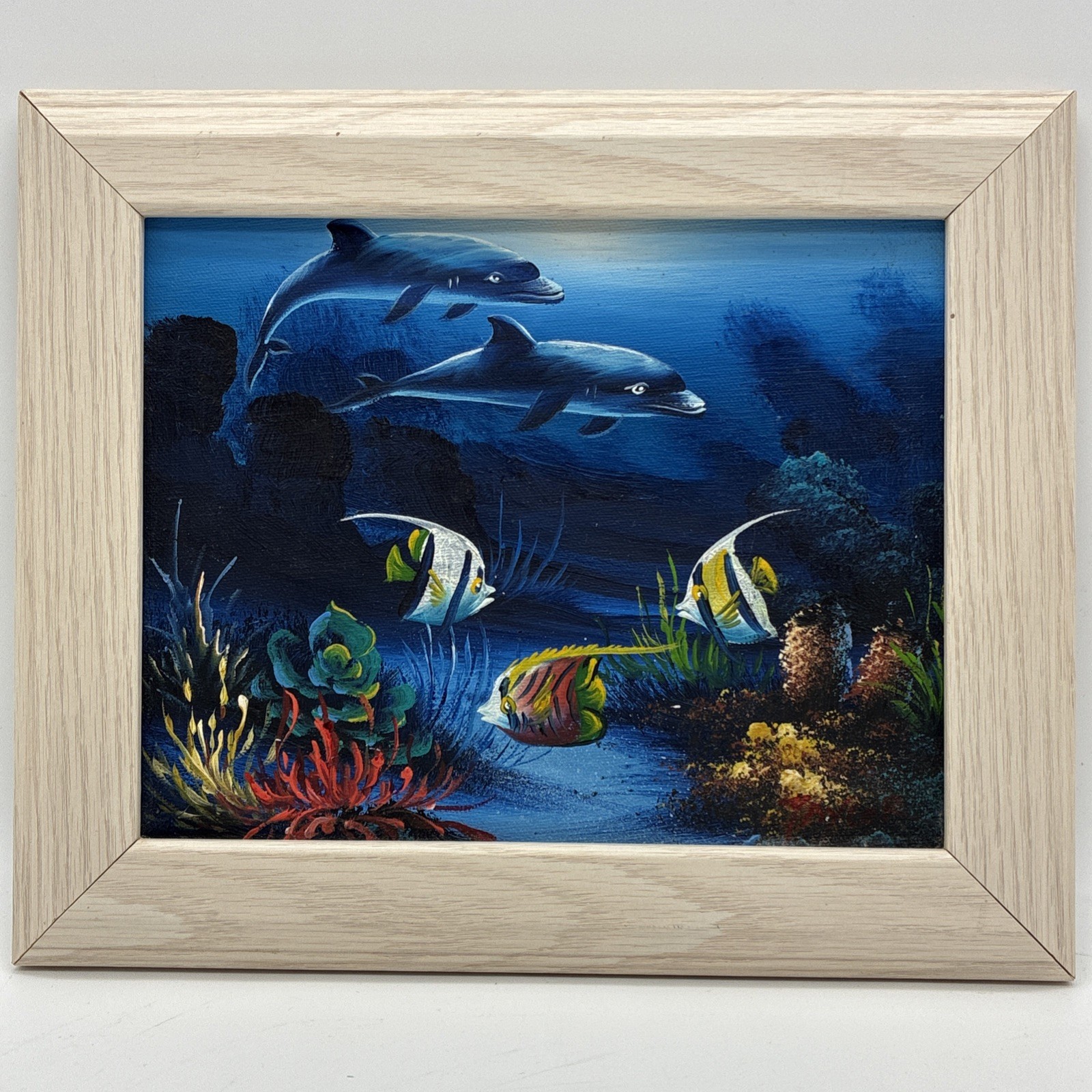 Original Framed Signed Acrylic Dolphin Sea Life Painting Ocean Reed Sign Taylor