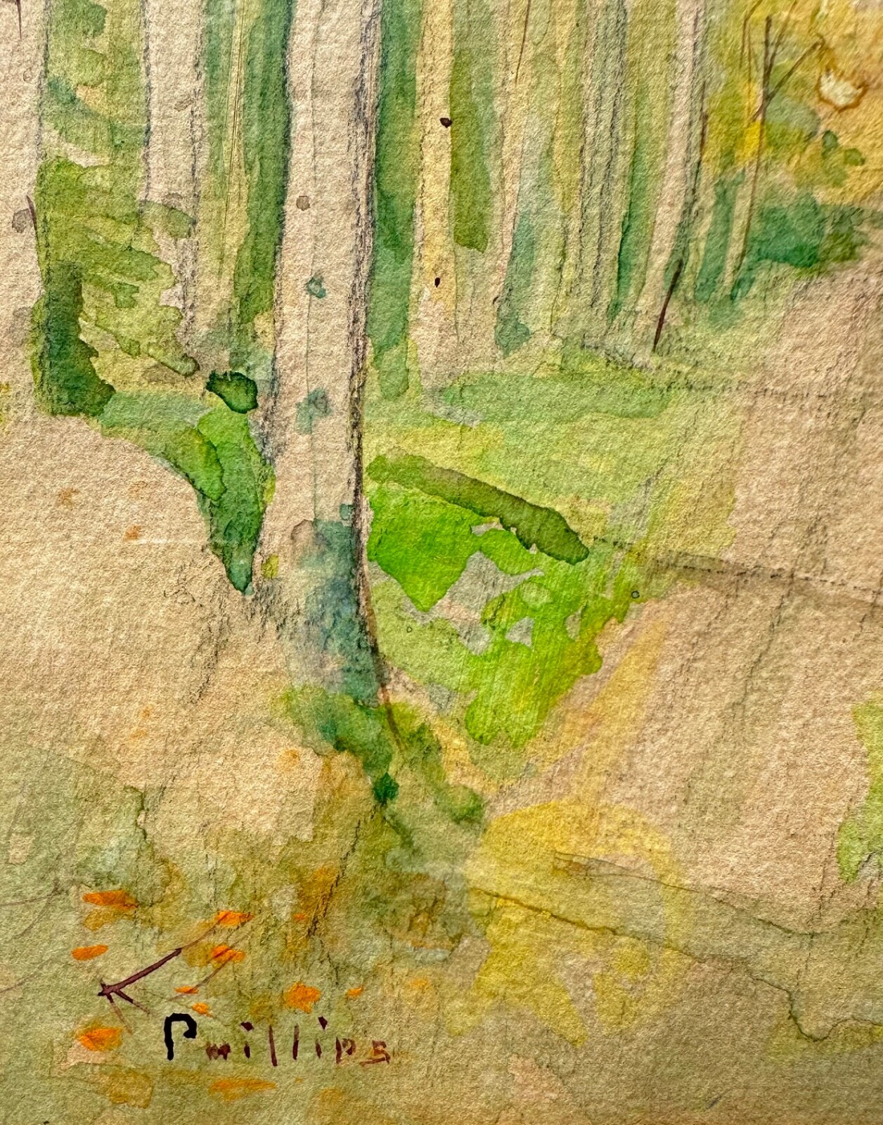 Bert G. Phillips (1868–1956) Watercolor Aspen Forest Path Scene Painting