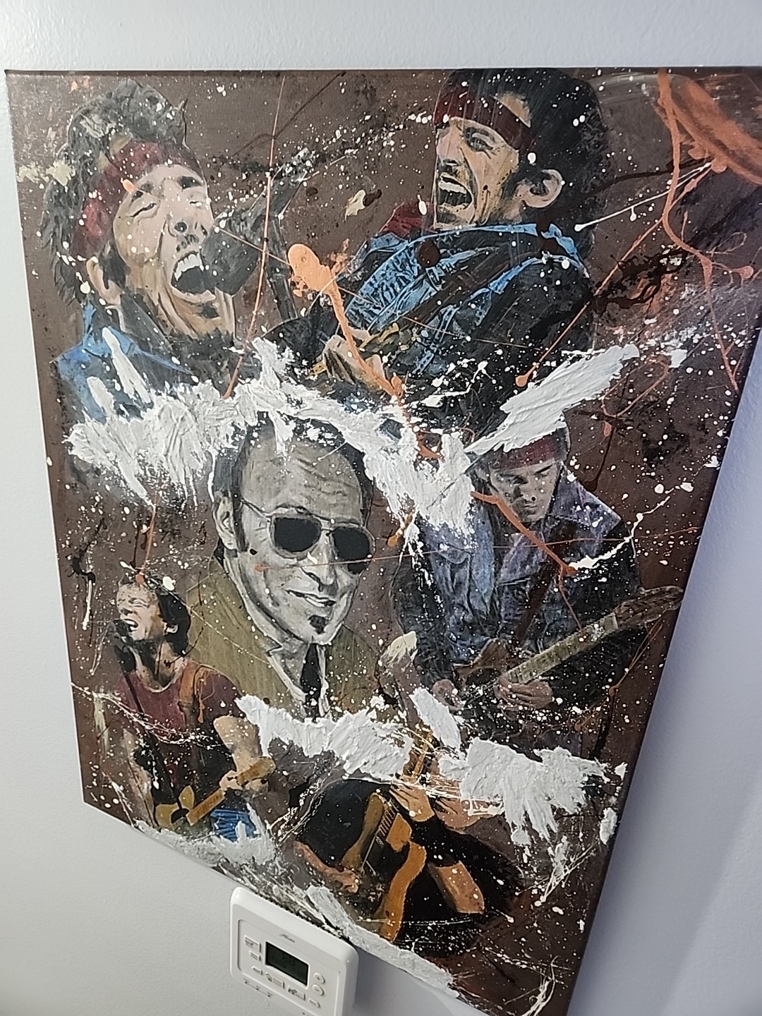 Bruce Springsteen Collage Art Painting Canvas, Signed by Artist, 18×24 Unframed