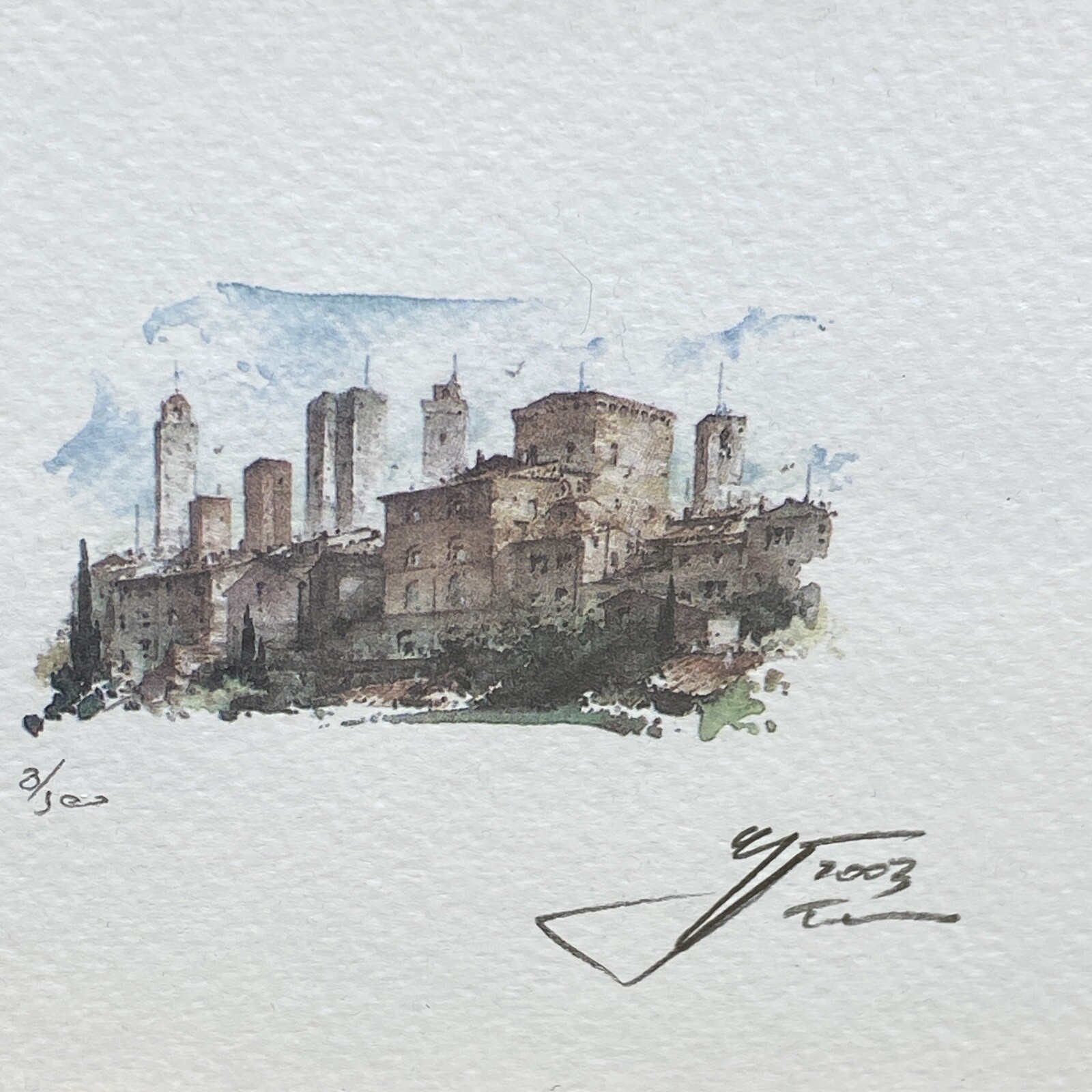 Painting Water colors Italy Numbered Miniature 2003 City Signed 8.5 X 10.5 Frame