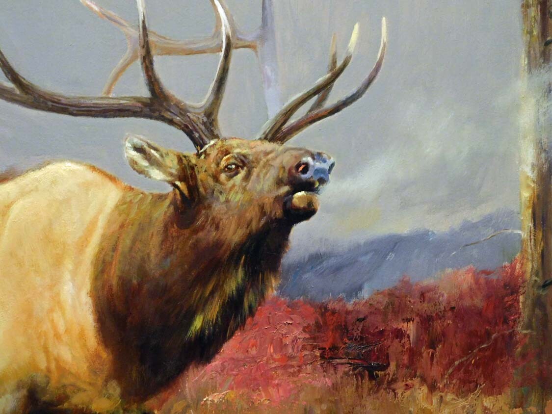 Dave Merrill «Battle Field» unframed Original Oil Hand Signed elk Make an Offer