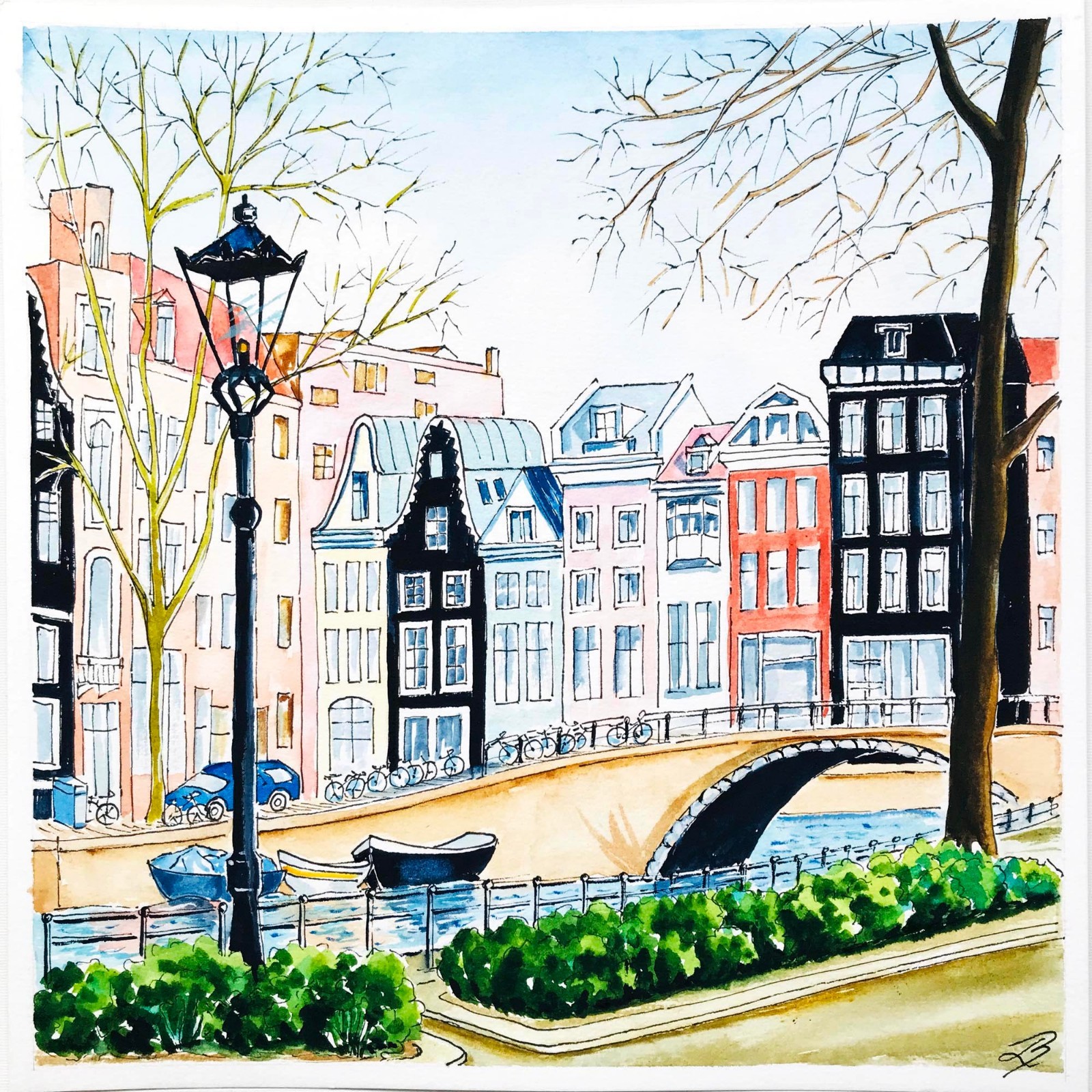 Made To Order Original Art Amsterdam Painting Cityscape Netherlands Art 12 x 12″