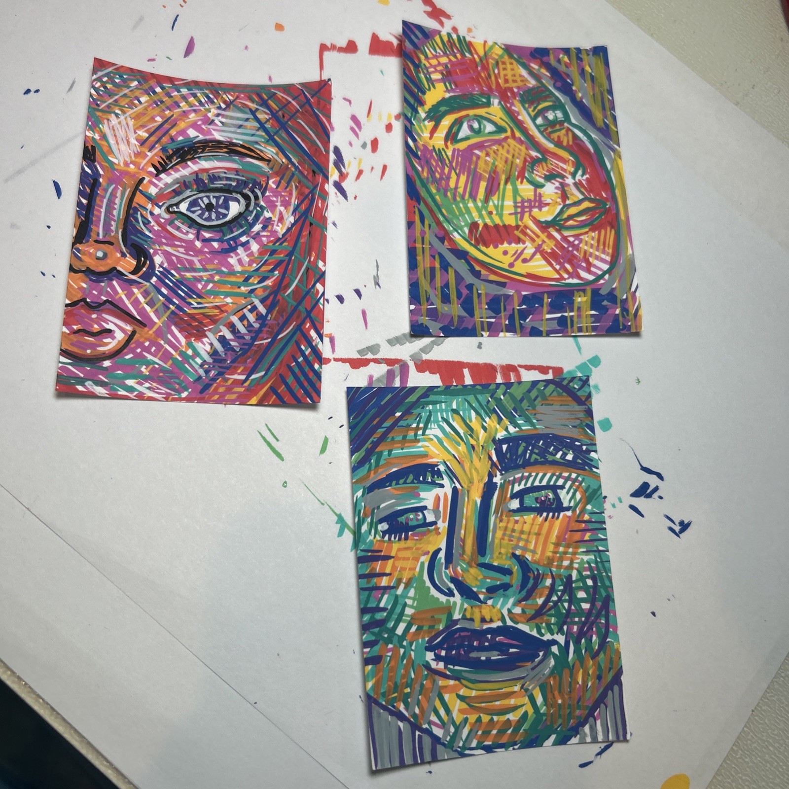 ACEO Faces Card Pack Original Art Card 2.5 X 3.5 Inches Hand Painted Cardstock.