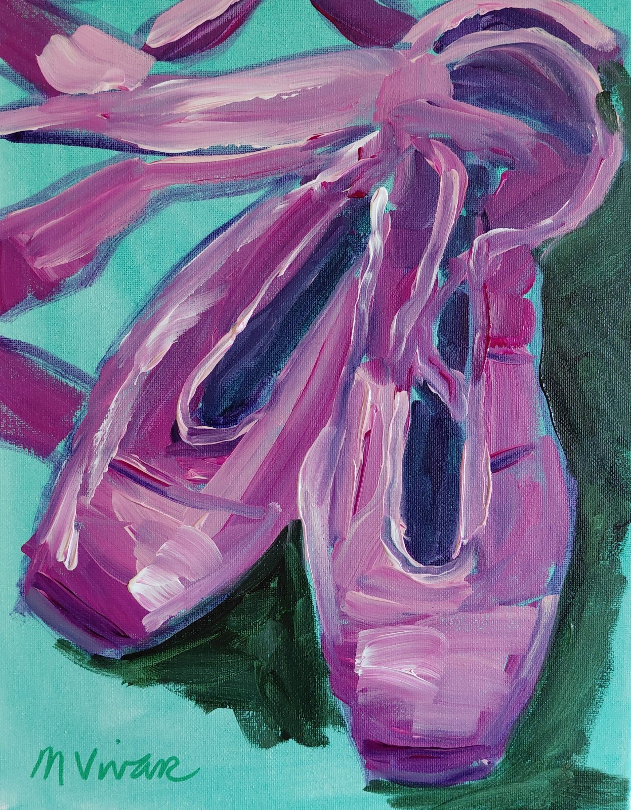 MONA VIVAR Original 14×11 Colorful Ballet Toe Shoes Dance Abstract Art Painting