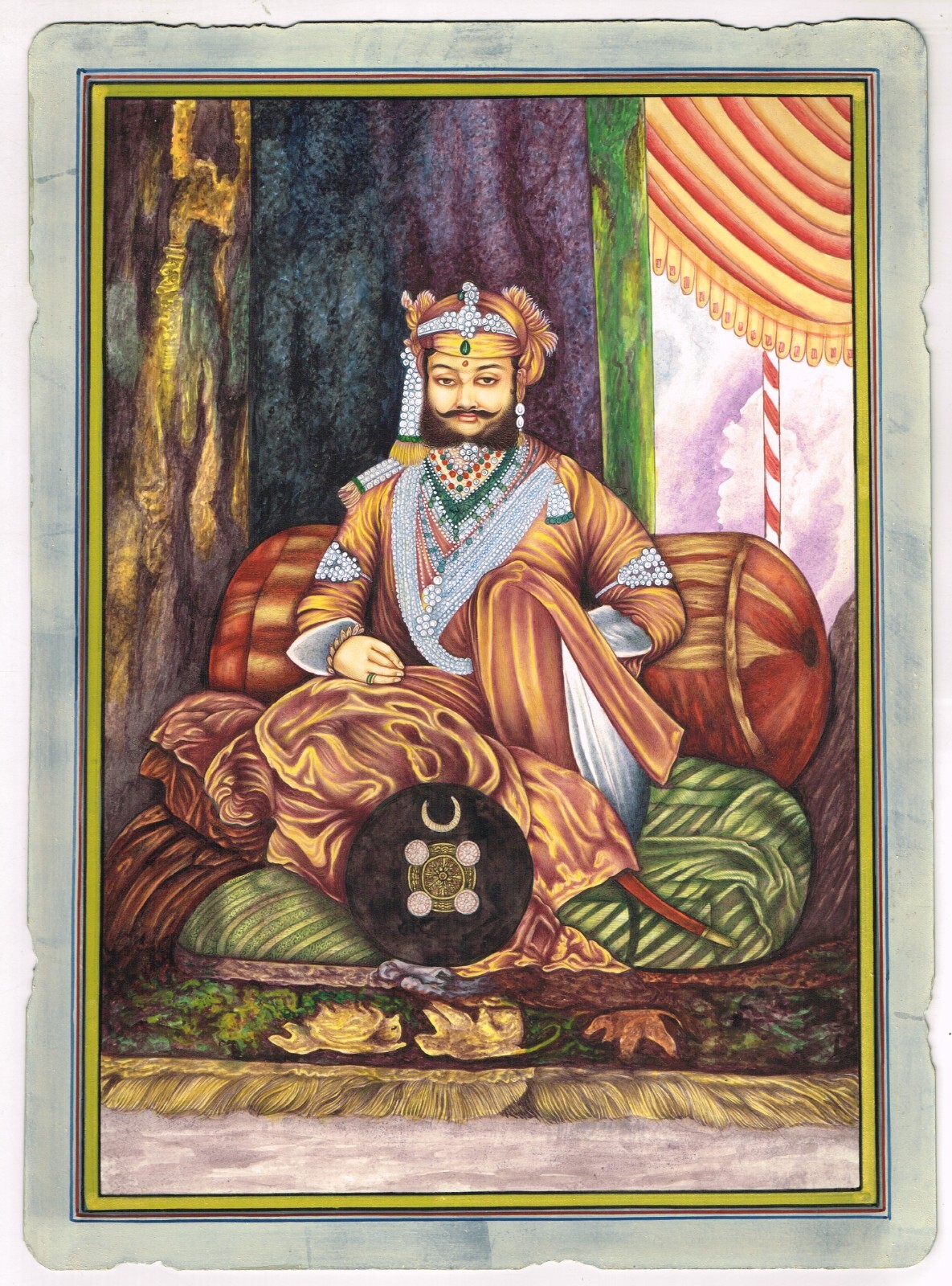 Portrait Of Sikh Maharaja Painting Handmade Sikhism Art On Paper 10×13.5 Inches