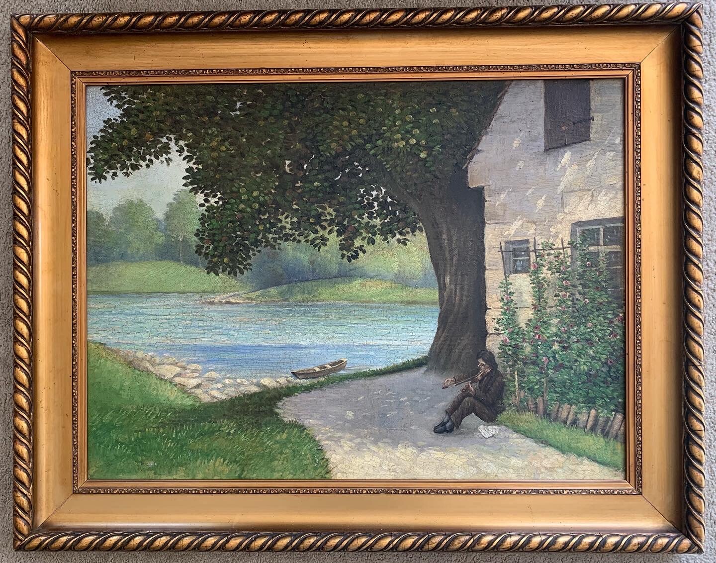Symbolist Impressionist Original Painting Landscape French School Art Violinist