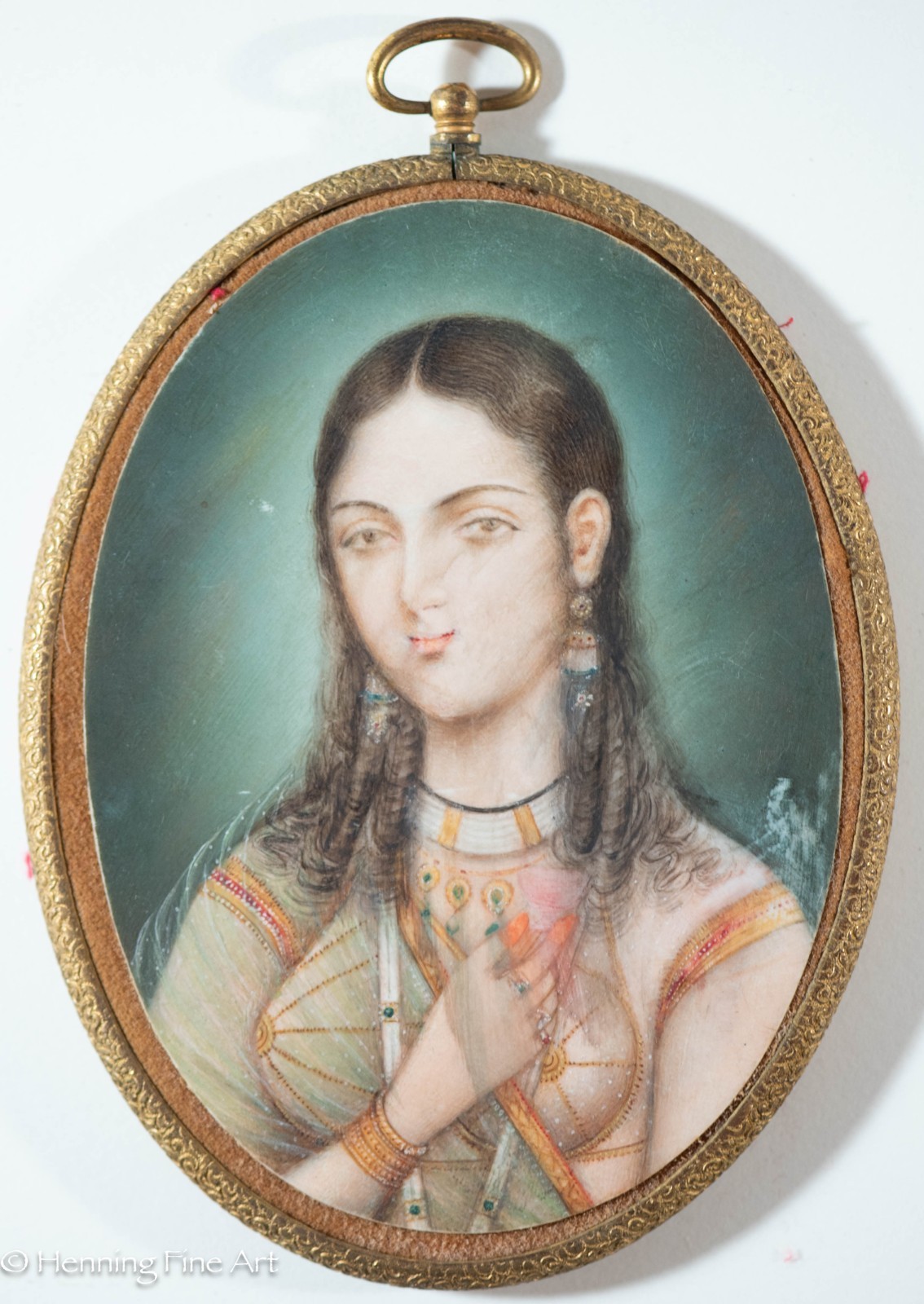 Stunning Vintage Indian Princess Miniature Portrait Painting 5.5 x 4.5 Inches