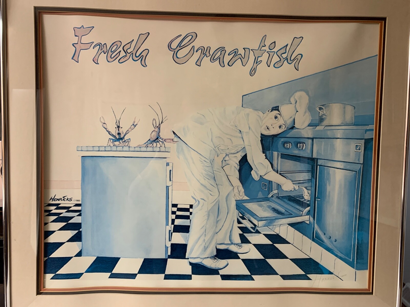 Hendricks painting 1983 “Fresh Crawfish” 16”x16”