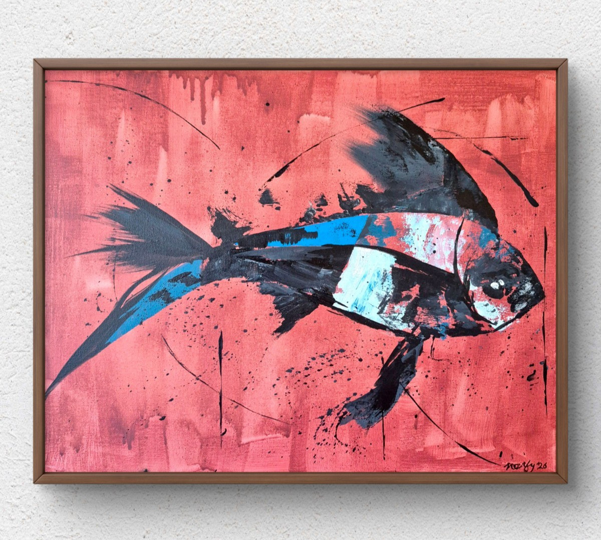Original Contemporary Fish 16×20 Signed Canvas Painting Bold Multi Color Art C14
