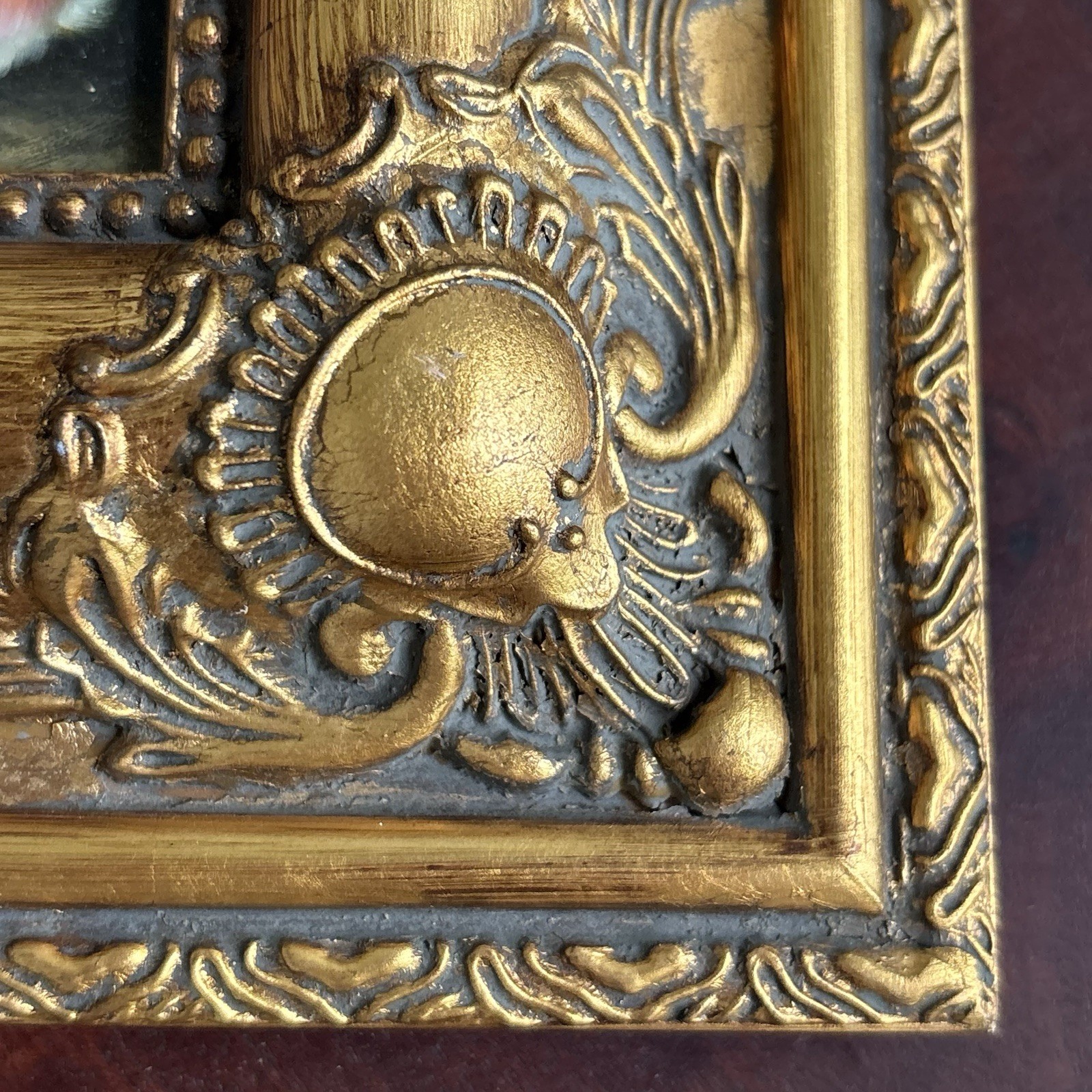 Vintage Bunny Rabbit Painting Gold Frame Ornate French Country Style Florentine