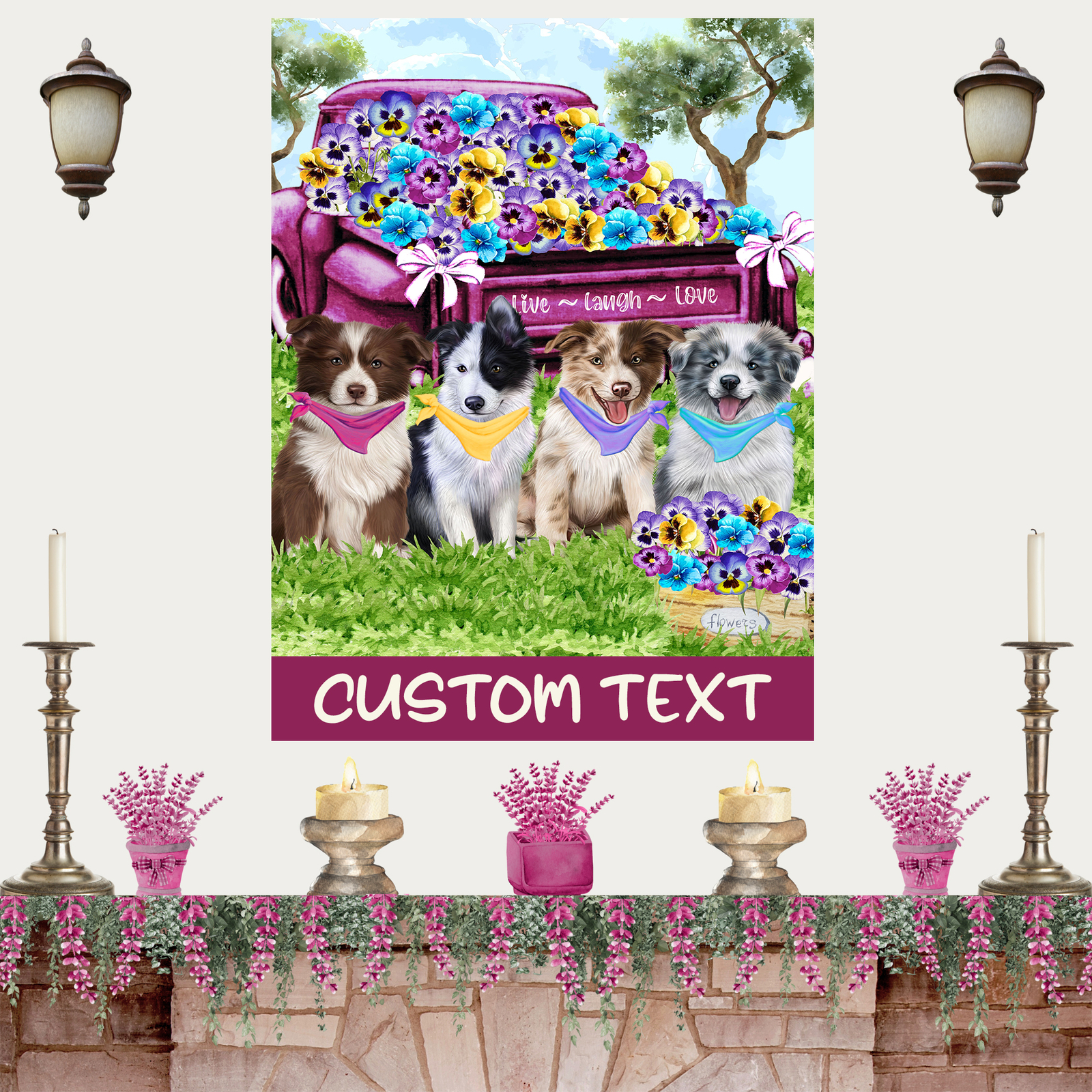 Border Collie Dog Canvas .75″ Personalized Digital Painting Christmas NWT
