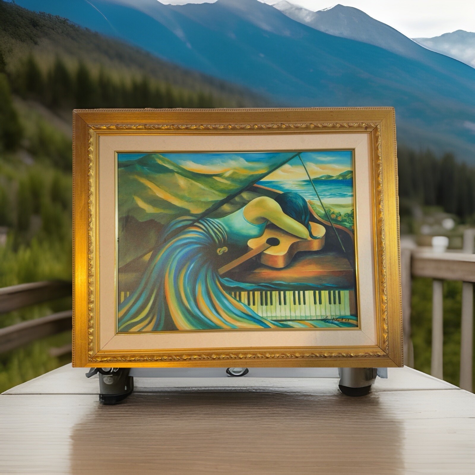 Beautiful Hand Painted Giclee. by L Confident! W/ Layered Frame