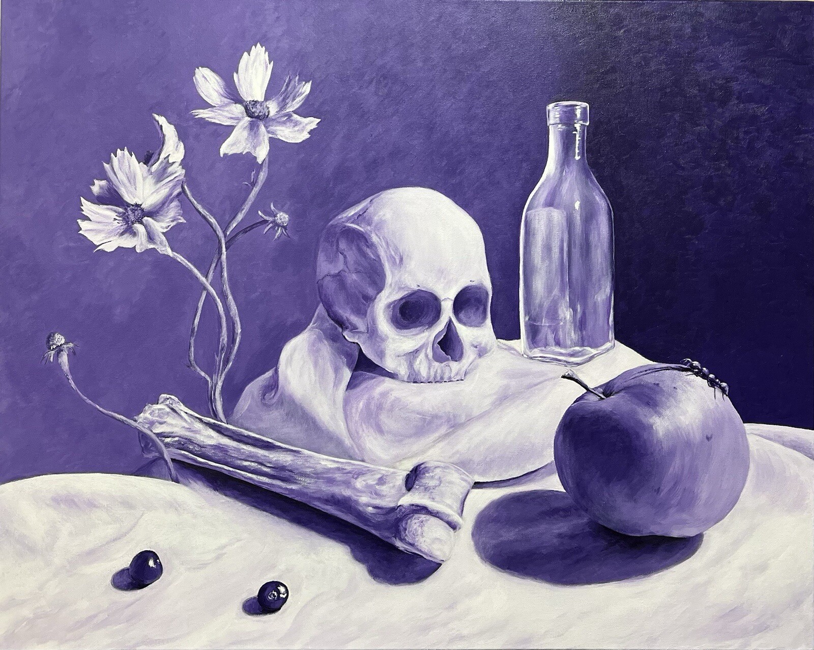 Original Still Life With Skull Acrylic Painting On Canvas 24×30 Inches