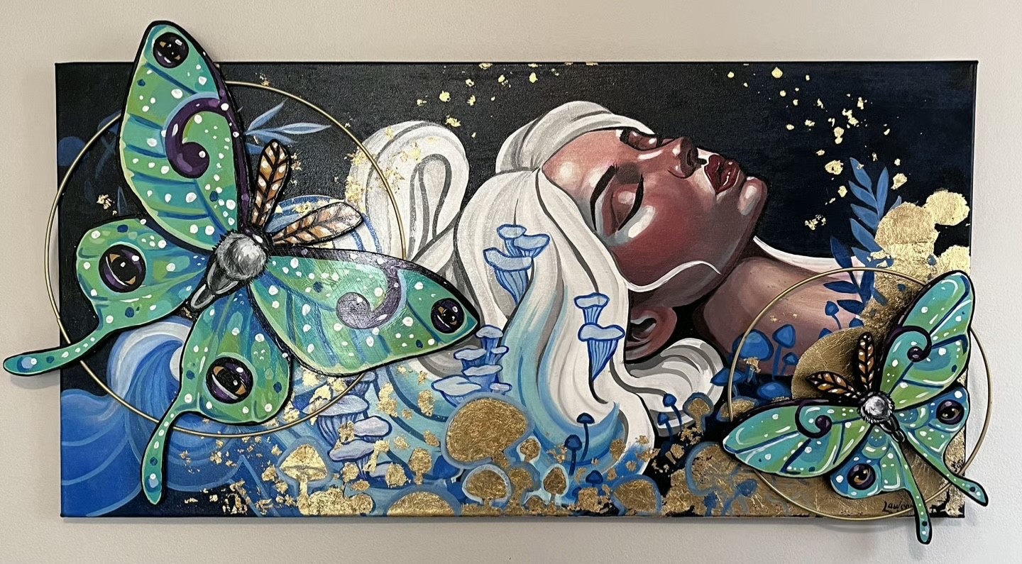 “New Creation” Acrylic and Mixed Media Luna Moth Art 36 x 18 by Madison Lawson