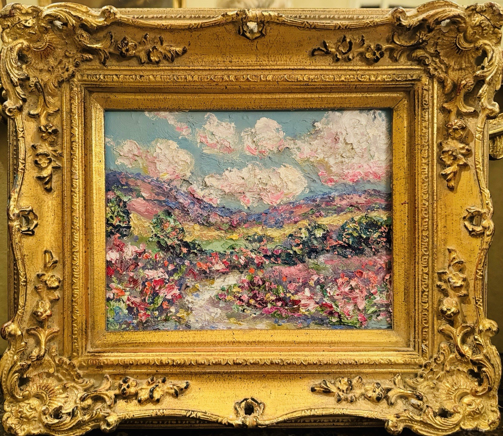 KADLIC Original Oil Painting Abstract Impasto Landscape Gold Gilt 15″ Wood Frame