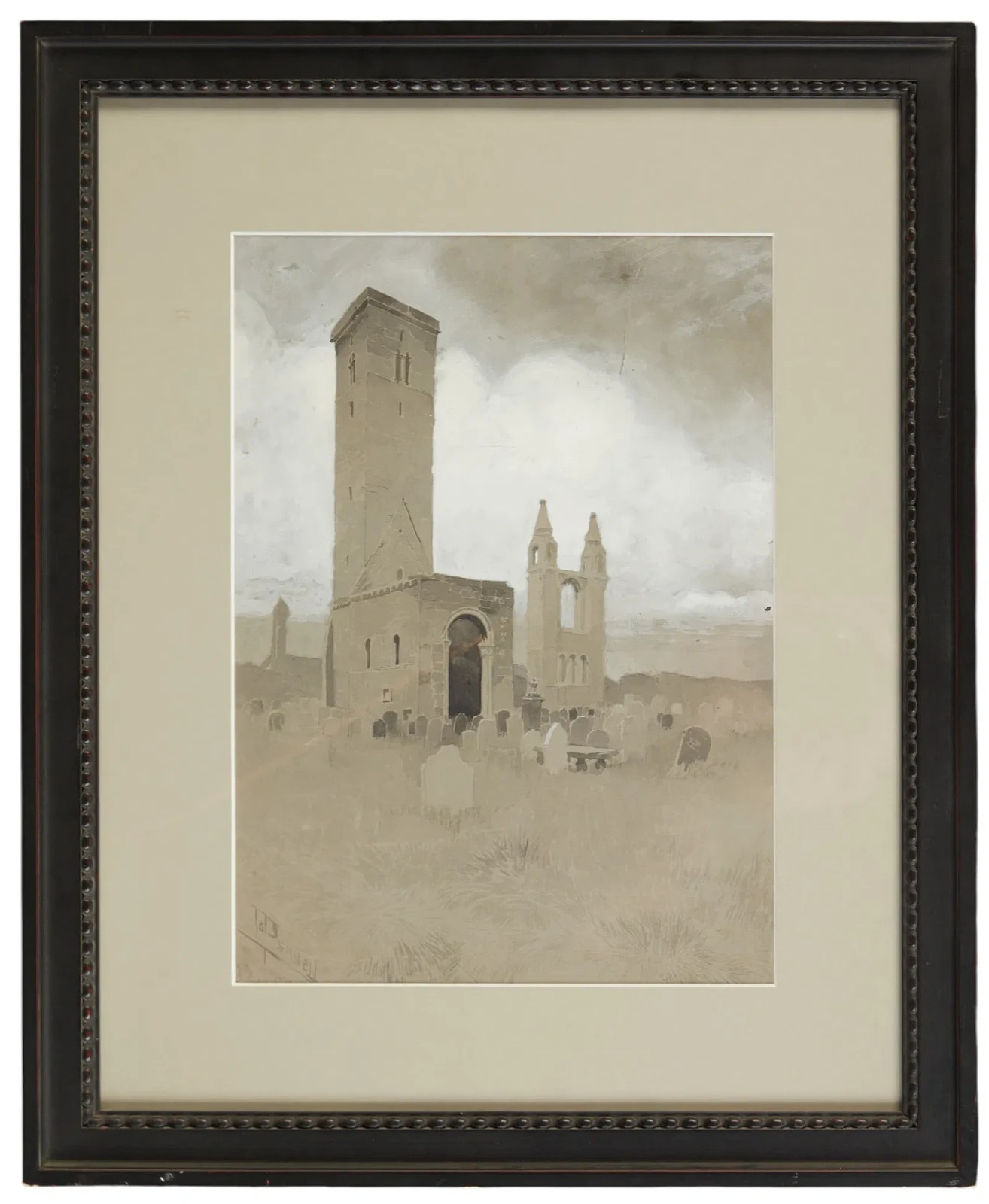 Joseph Pennell (1857-1926) Graveyard Before An Old Church, Grisaille And Gouache