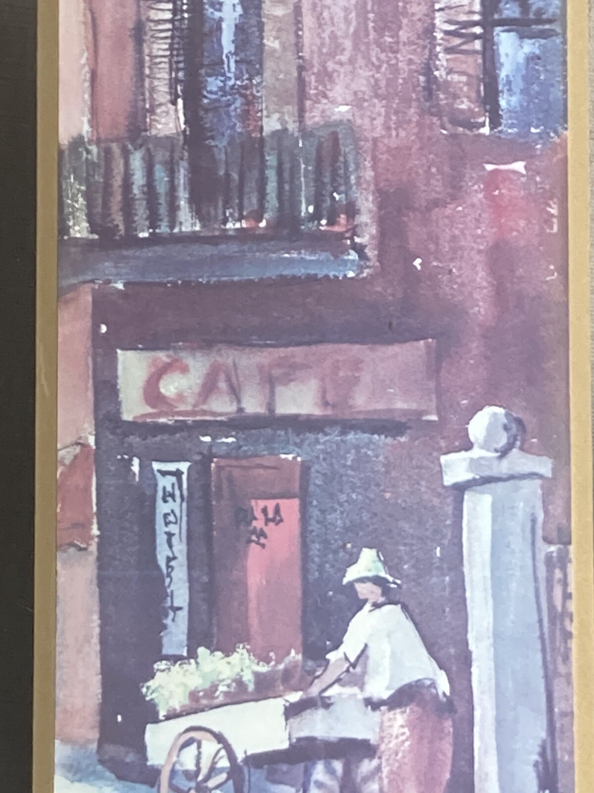 Vintage Chinese Asian Push Cart Chinatown Cafe Original Watercolor Art Painting