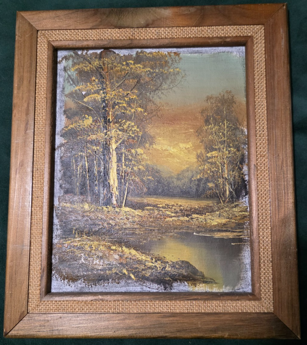 K. Thomas 13 X 9 Original Oil Painting Signed Framed Dawn Forest Pond