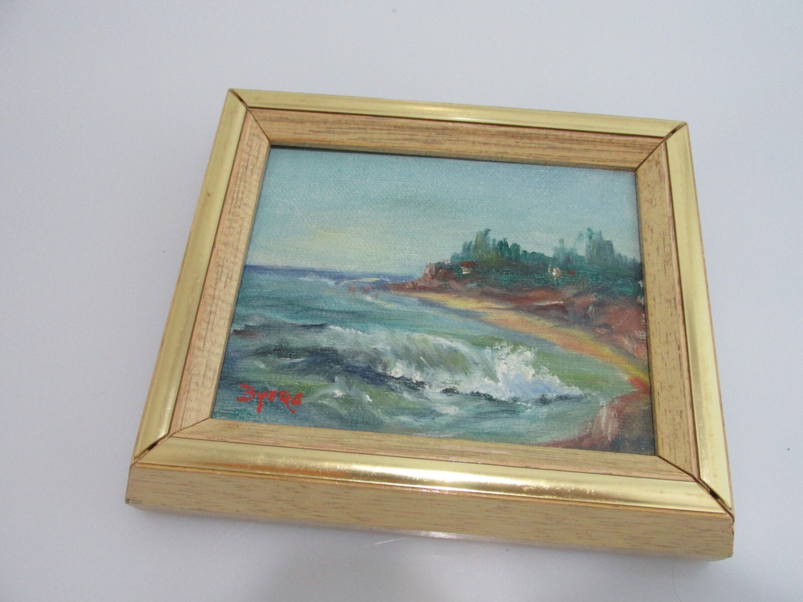 Original Painting Seascape Signed Byers Ocean Cove Waves Bluffs Sea Miniature