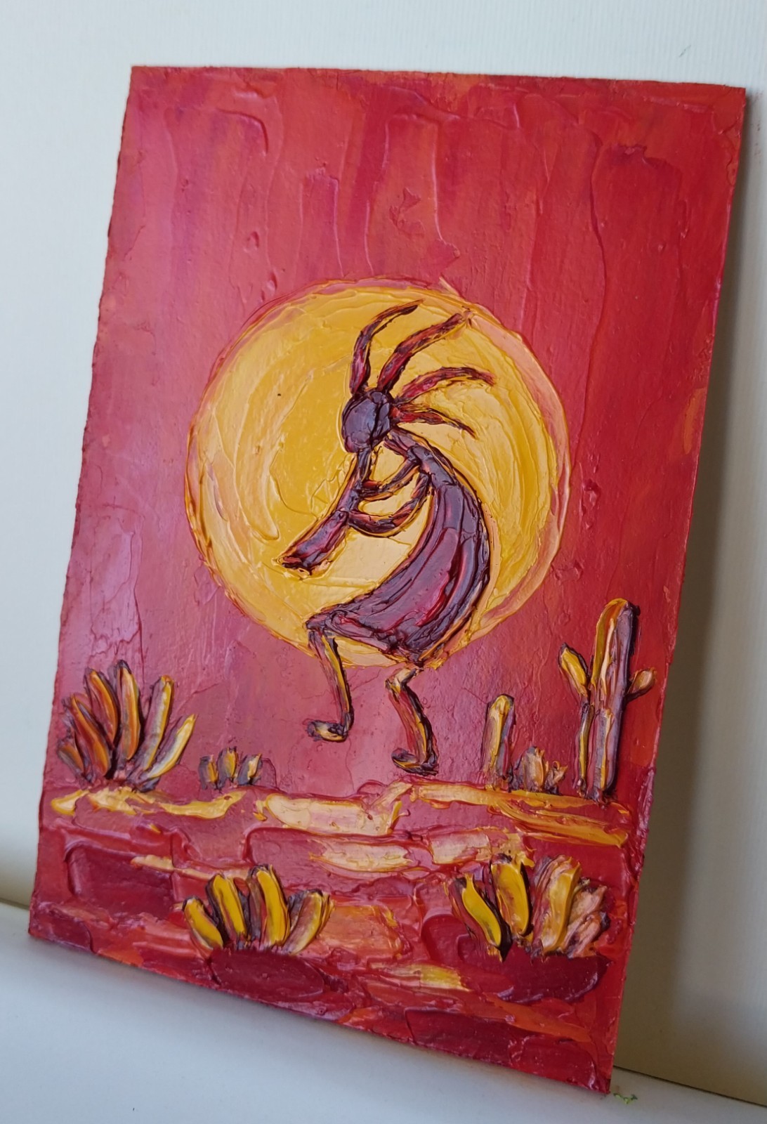 Framed Kokopelli Art Native American Southwest Art 4×6 in Original Oil Painting