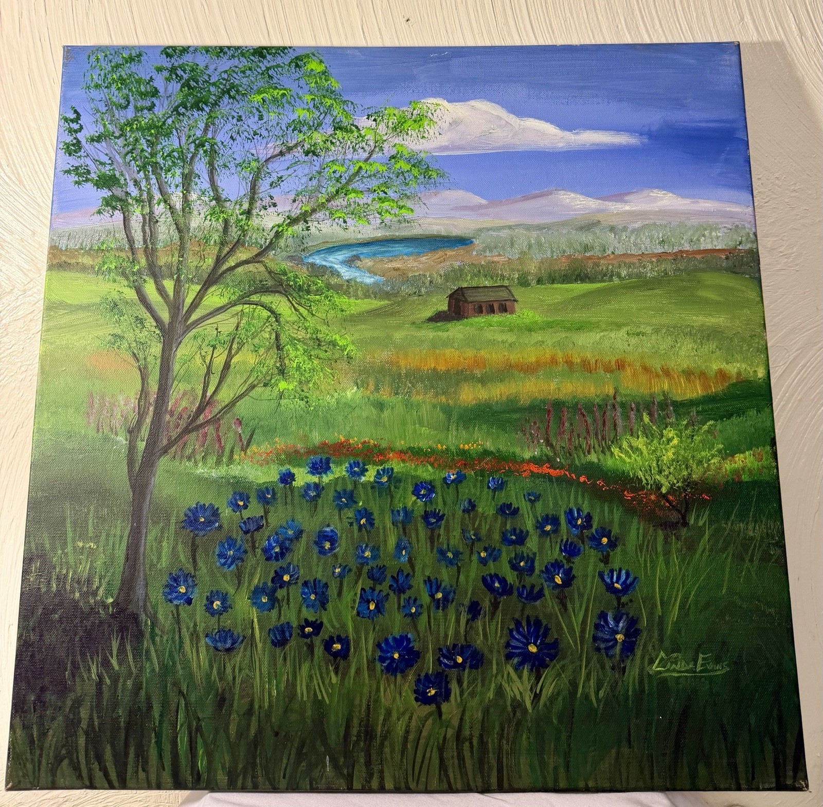 Acrylic Painting Field Flowers «Spring Valley» Canvas Signed & Numbered 20×20