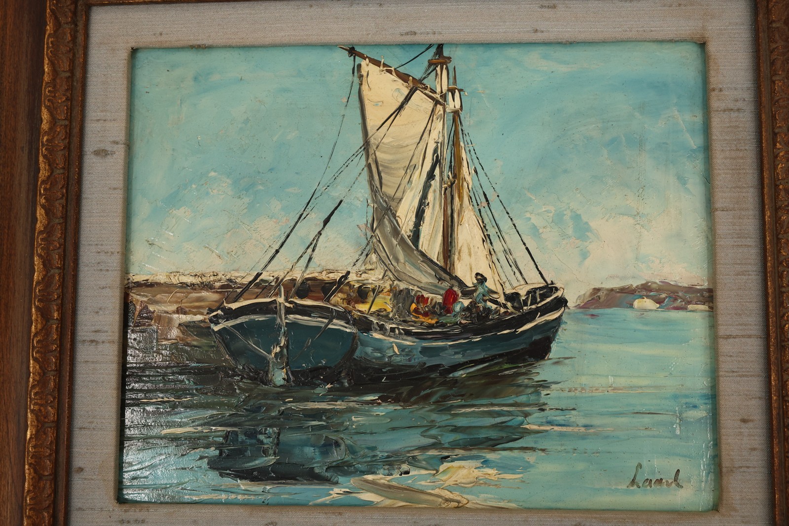 Authentic Original Oil Painting Harbor by Bernhard Laarhoven Fishing Boat