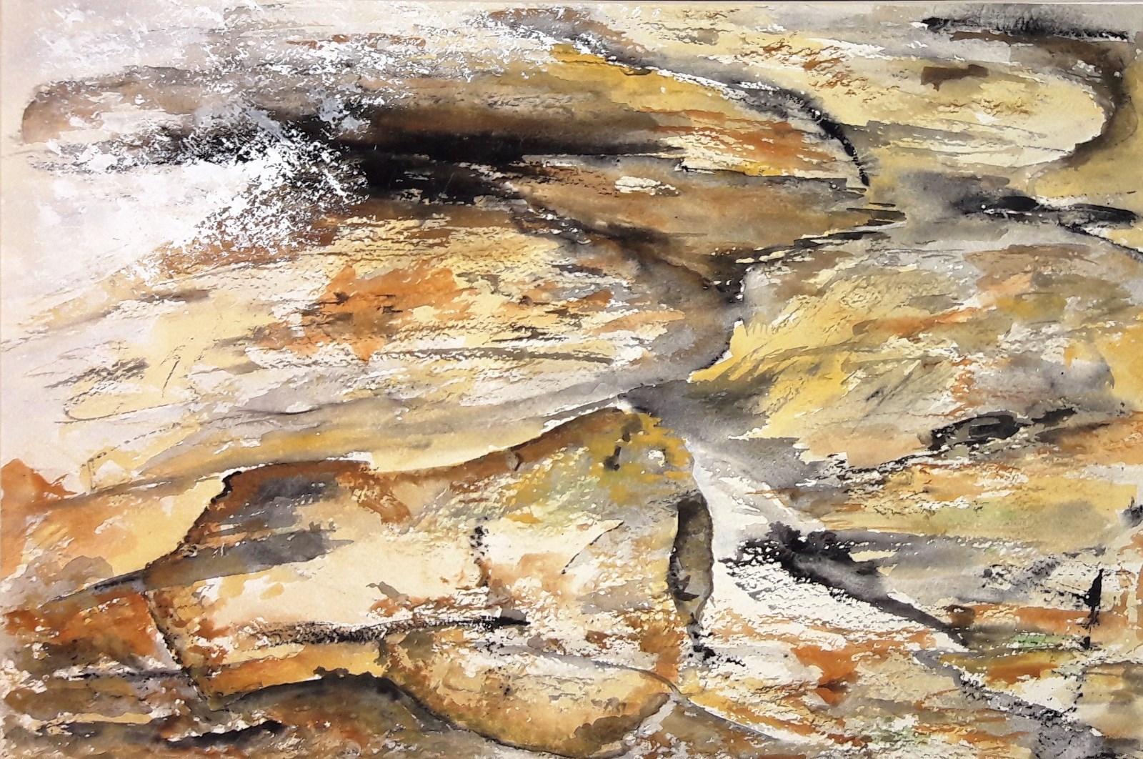 -GOLD SAND- 18″ x 12″ OIL ON THICK PAPER PAINTING MOUNTED ON CARDBOARD