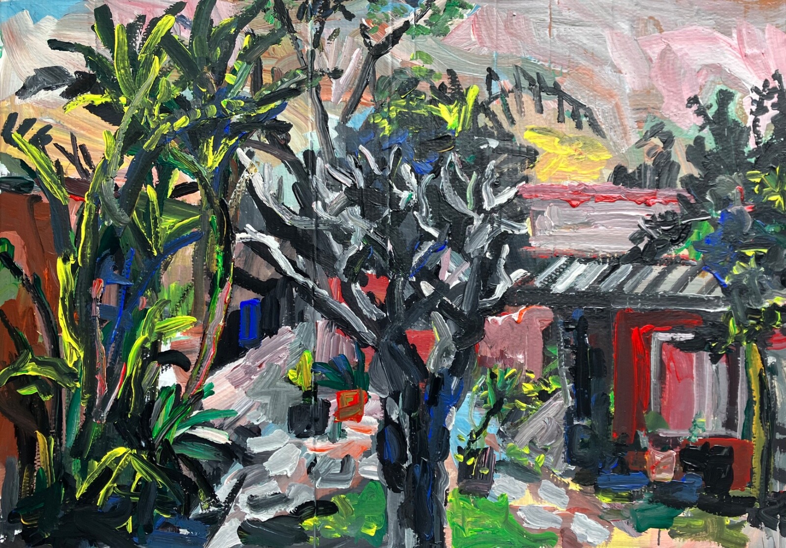 Backyard Sunset Acrylic on Cardboard 35″x50″