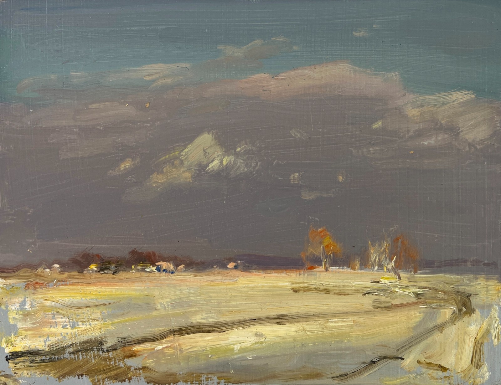 Oil Painting Winter Morning The Village S. Polyakov Unframed Original nAAA5051