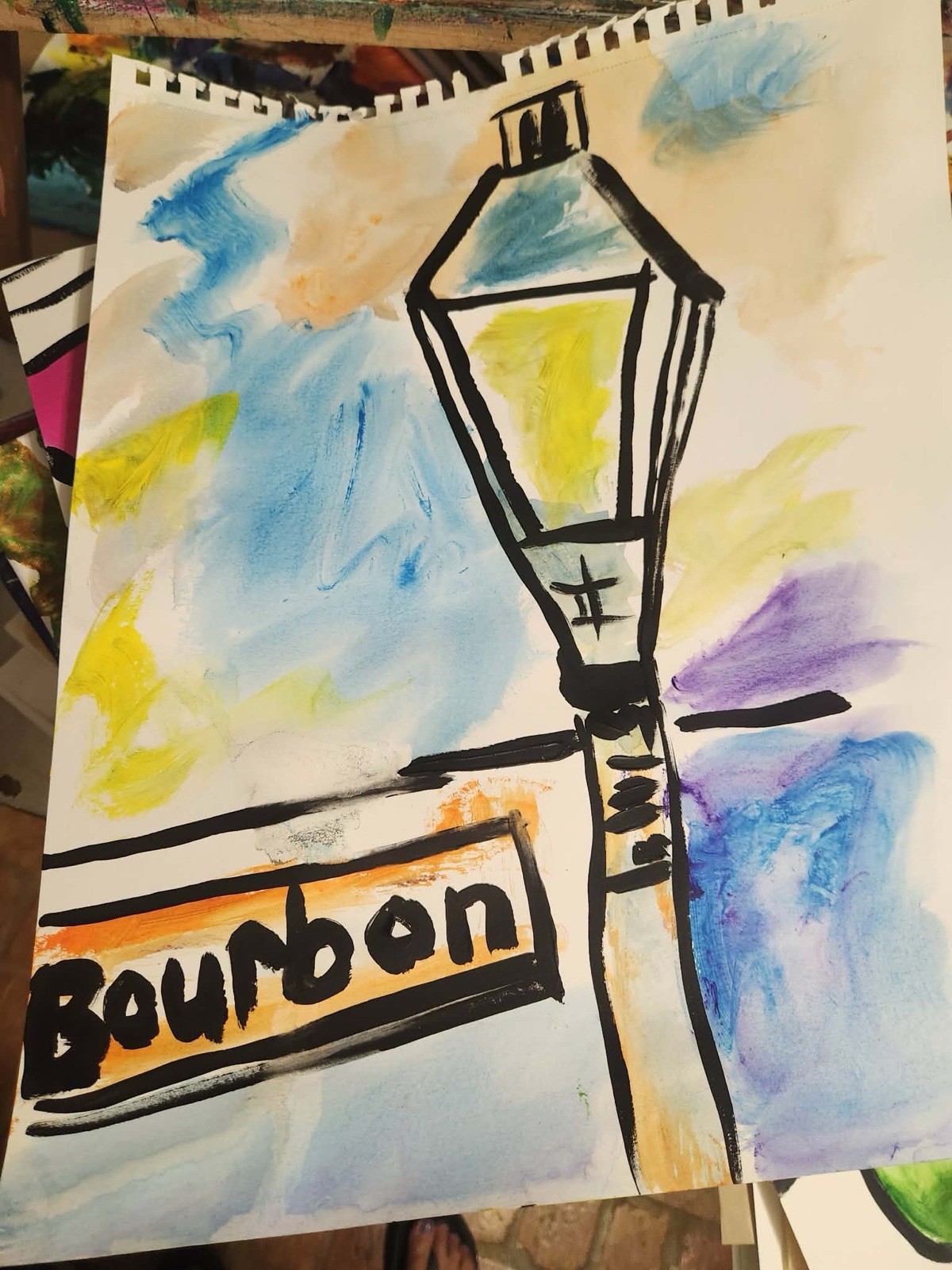 Abstract Bourbon Street Light Unique Bold Art Acrylic Mixed Media Paper 12X16