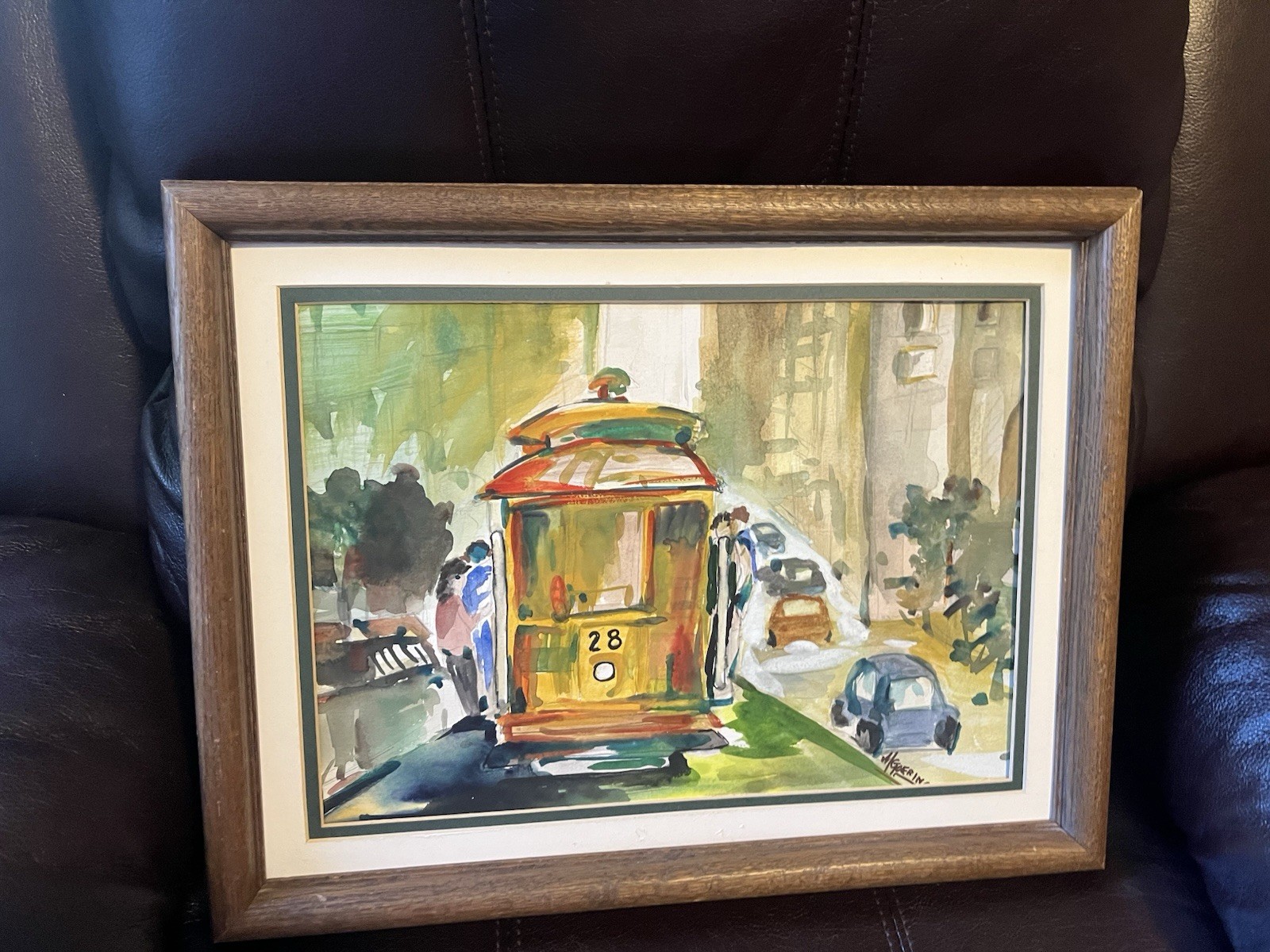 San Francisco Cable Car Watercolor Painting Impressionist 17 1/2 X 13 1/2