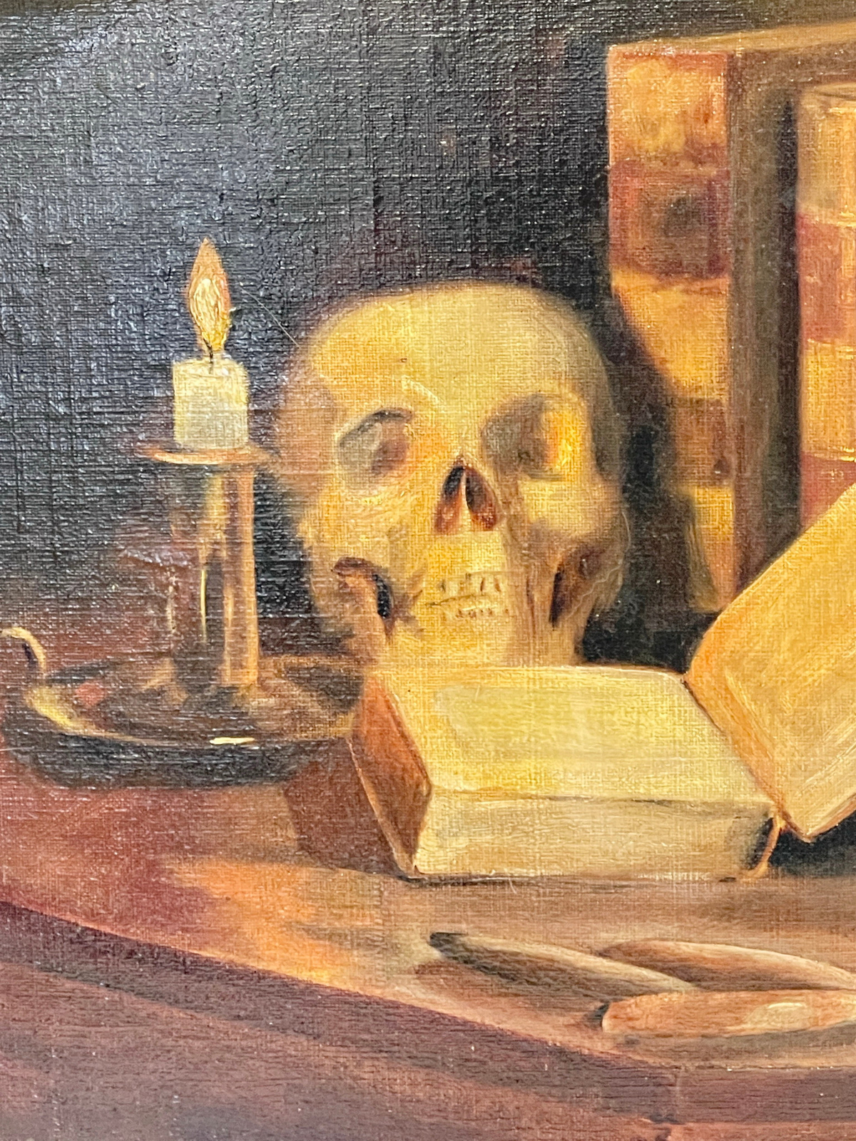 Vintage Signed Emily Pancake Memento Mori Still Life Oil on Canvas Painting