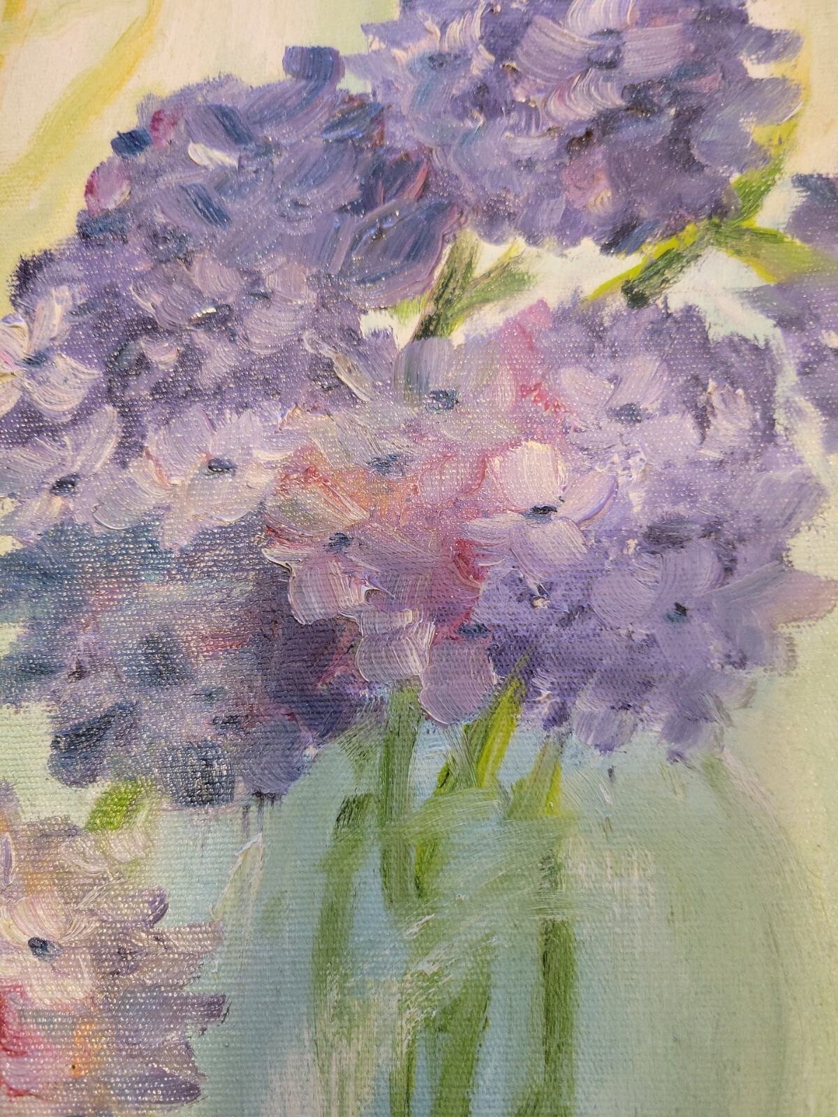 Hydrangeas Original Painting Acrylic On Canvas Floating Frame 13×9