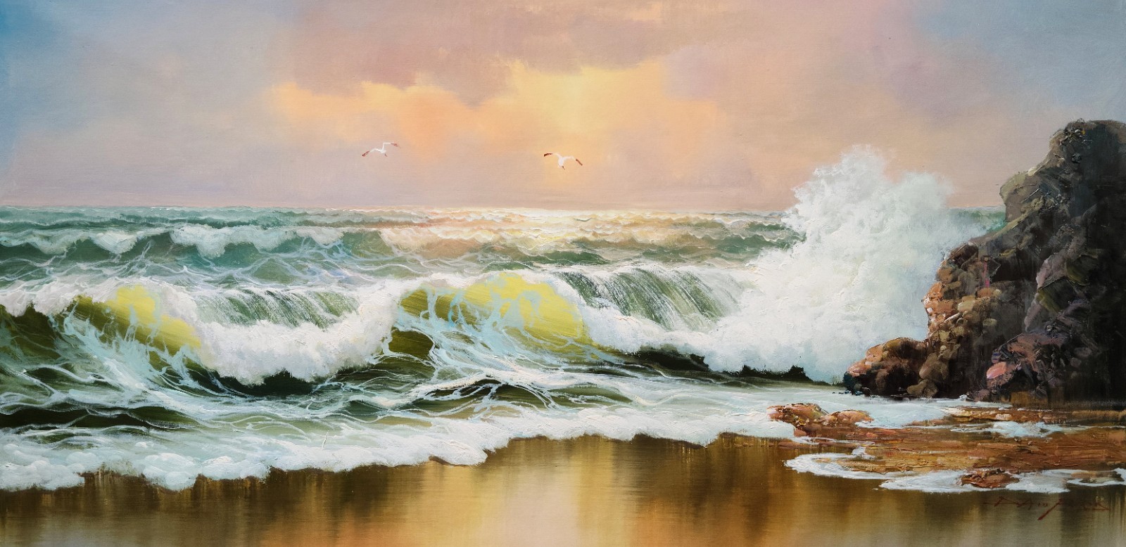 Ocean Wave – #BS5, 24×48 – 100% Hand Painted Oil Painting on Canvas