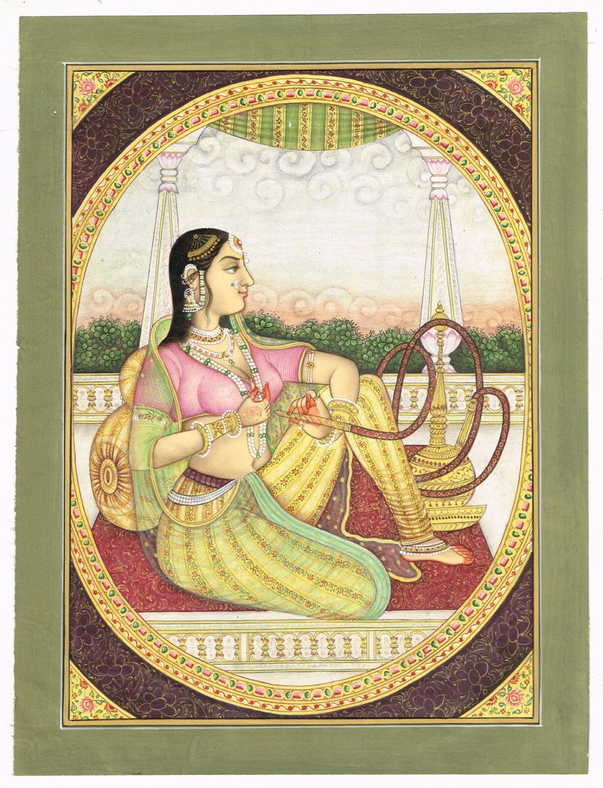 Portrait Painting Of Rajput Queen Enjoying Smoke Maharani Painting 8.5×11 Inches