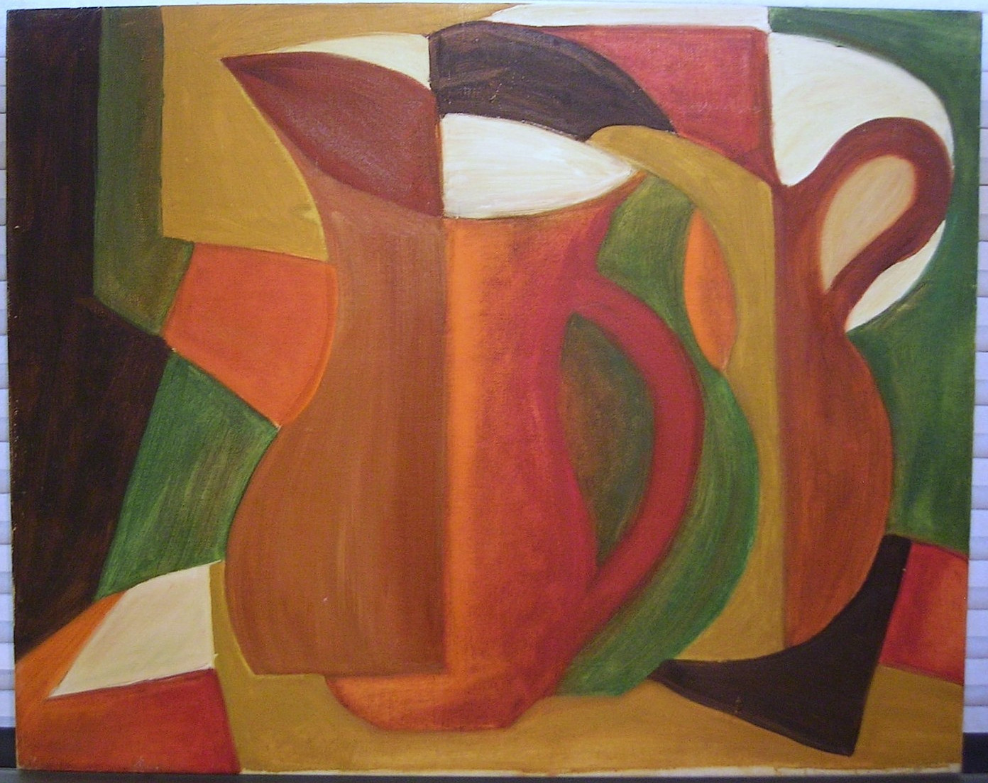 Vtg Mid 20th c Cubist Still Life Oil Painting