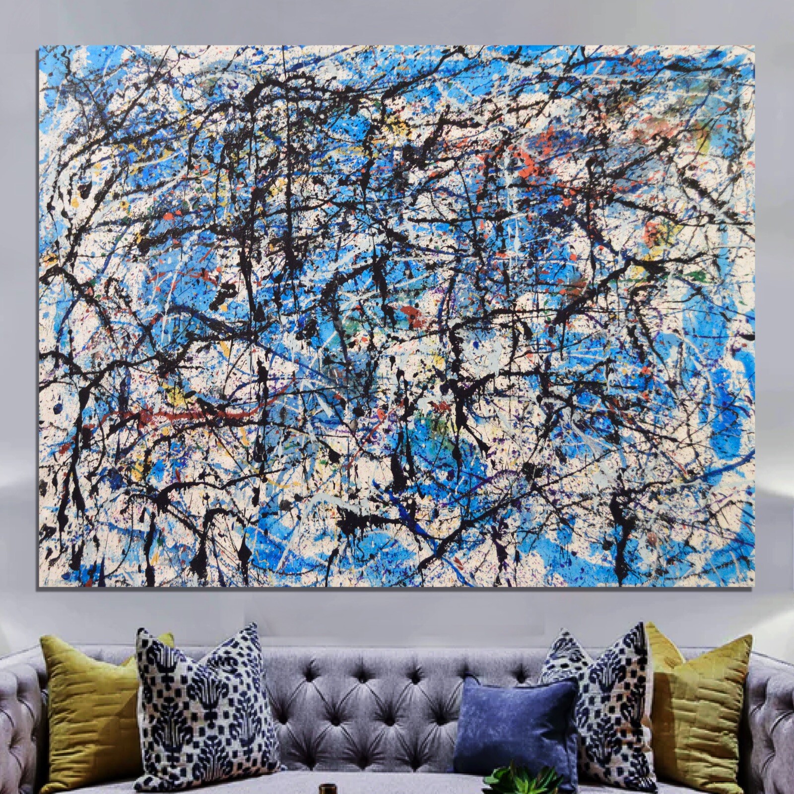 Pollock/Richter style Professional Painting 81” X 62”(6ft 9in)Abstract Modern XL