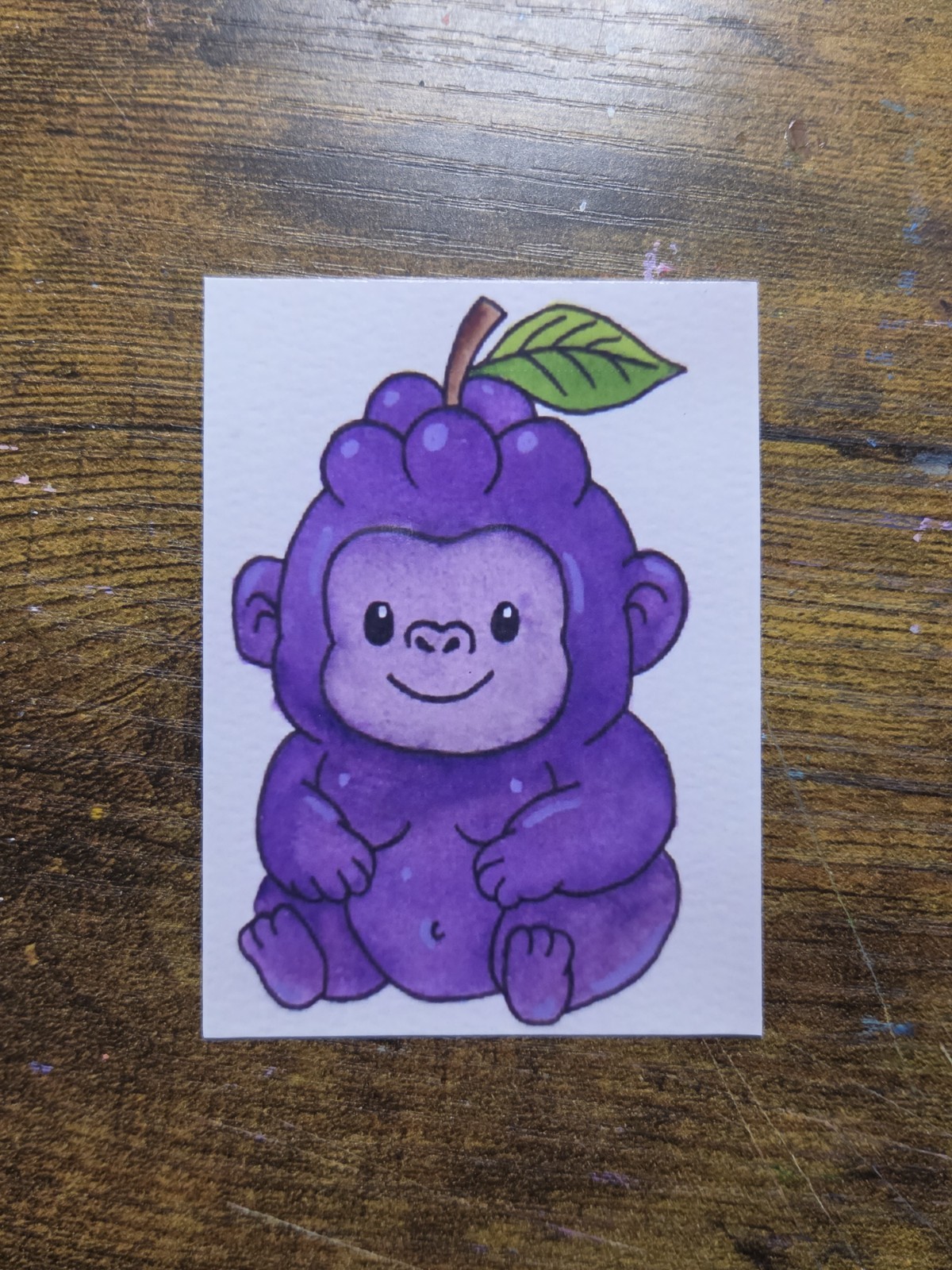ACEO *Art Print Original Gorilla Grape Watercolor Painting 2.5×3.5