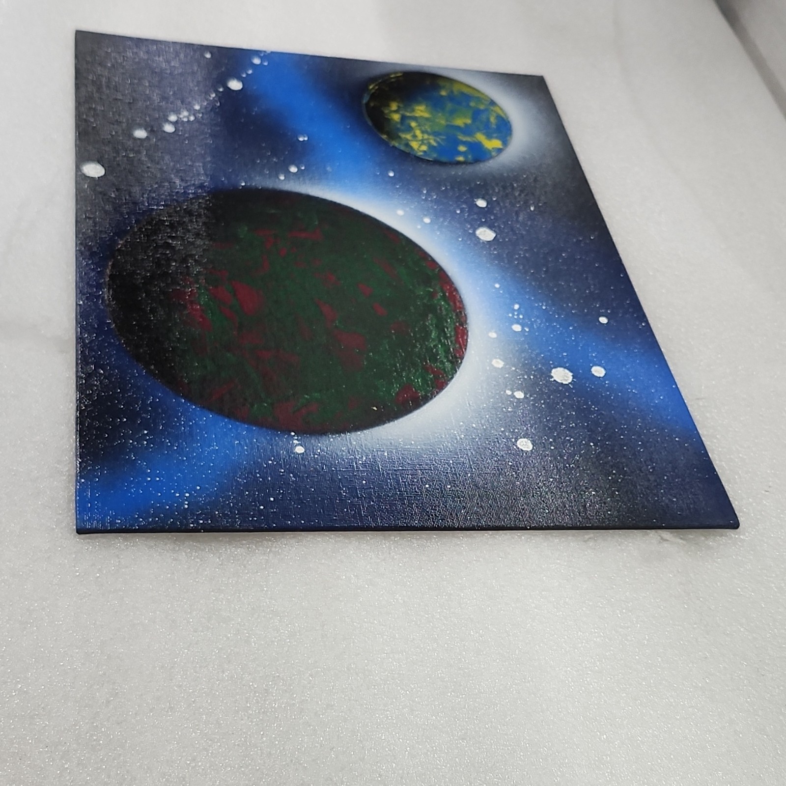 11×14 Original Spray Painted Planets Outer Space Abstract Canvas Painting Signed