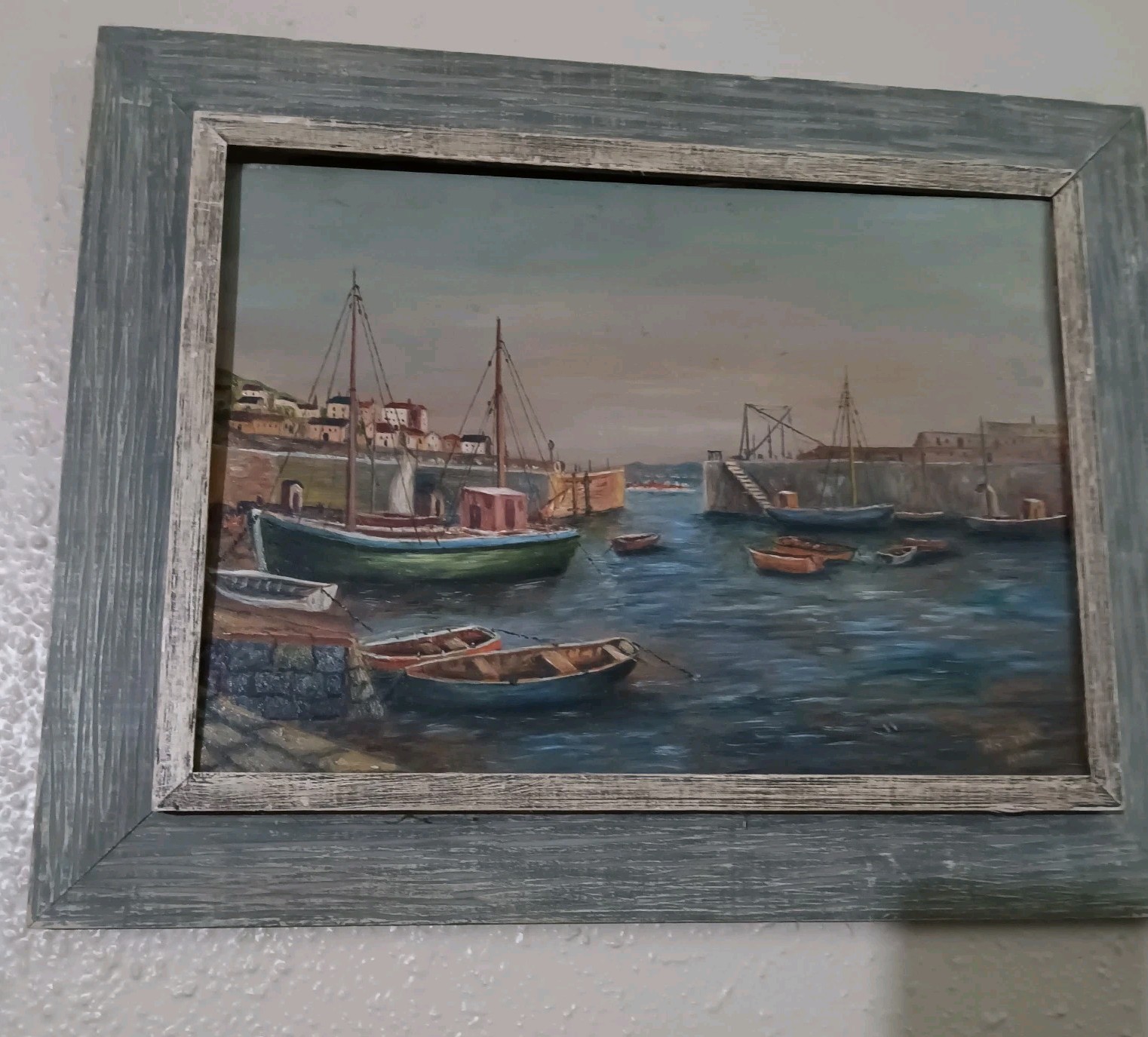 Artist Van Houten 1900 Harbor Scene Oil On Board. Ludwig Katzebstein Gallery.