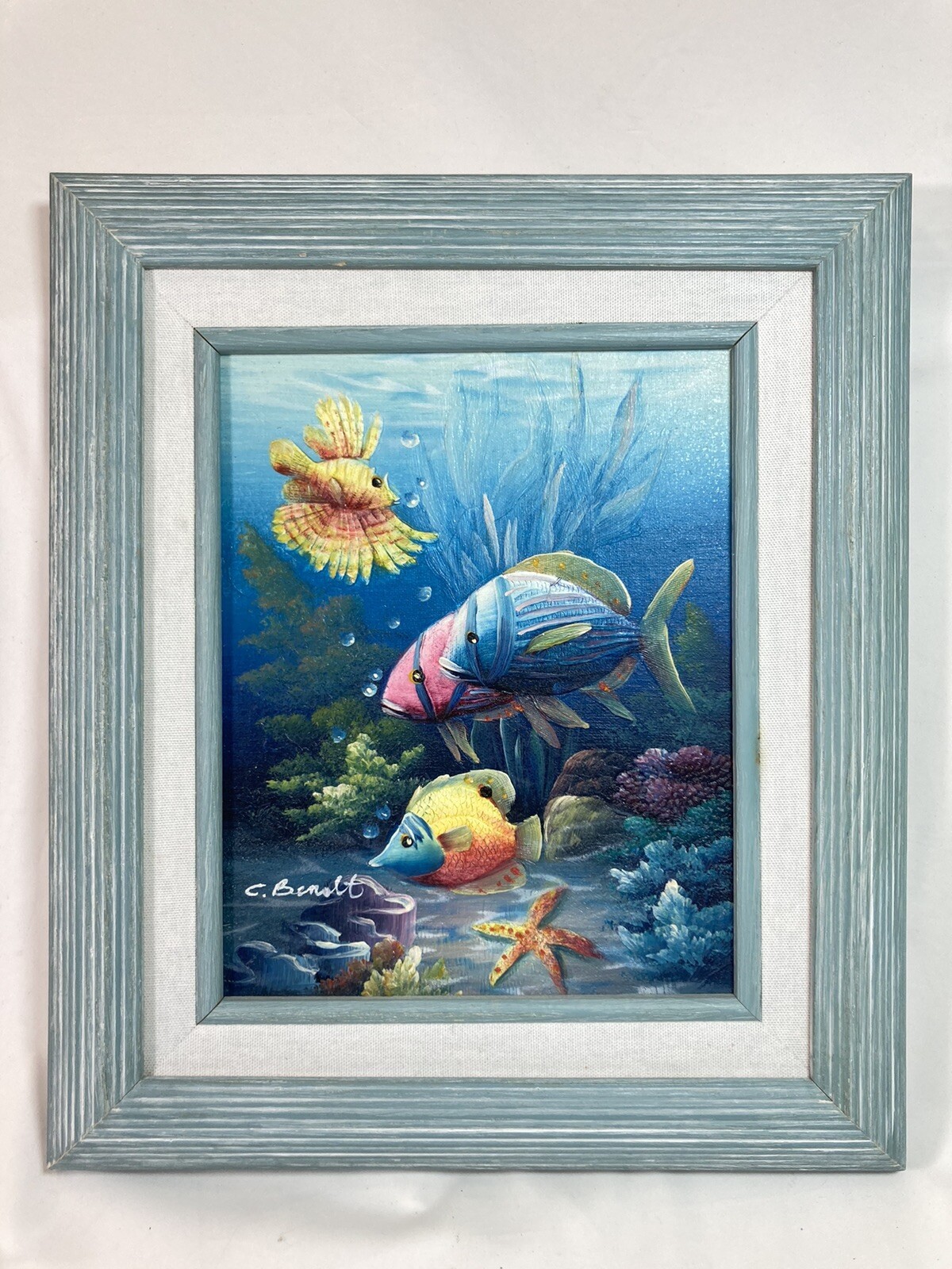 C. Benolt Oil on Canvas Marine life seascape painting 20th Century 3D Art 8 x 10